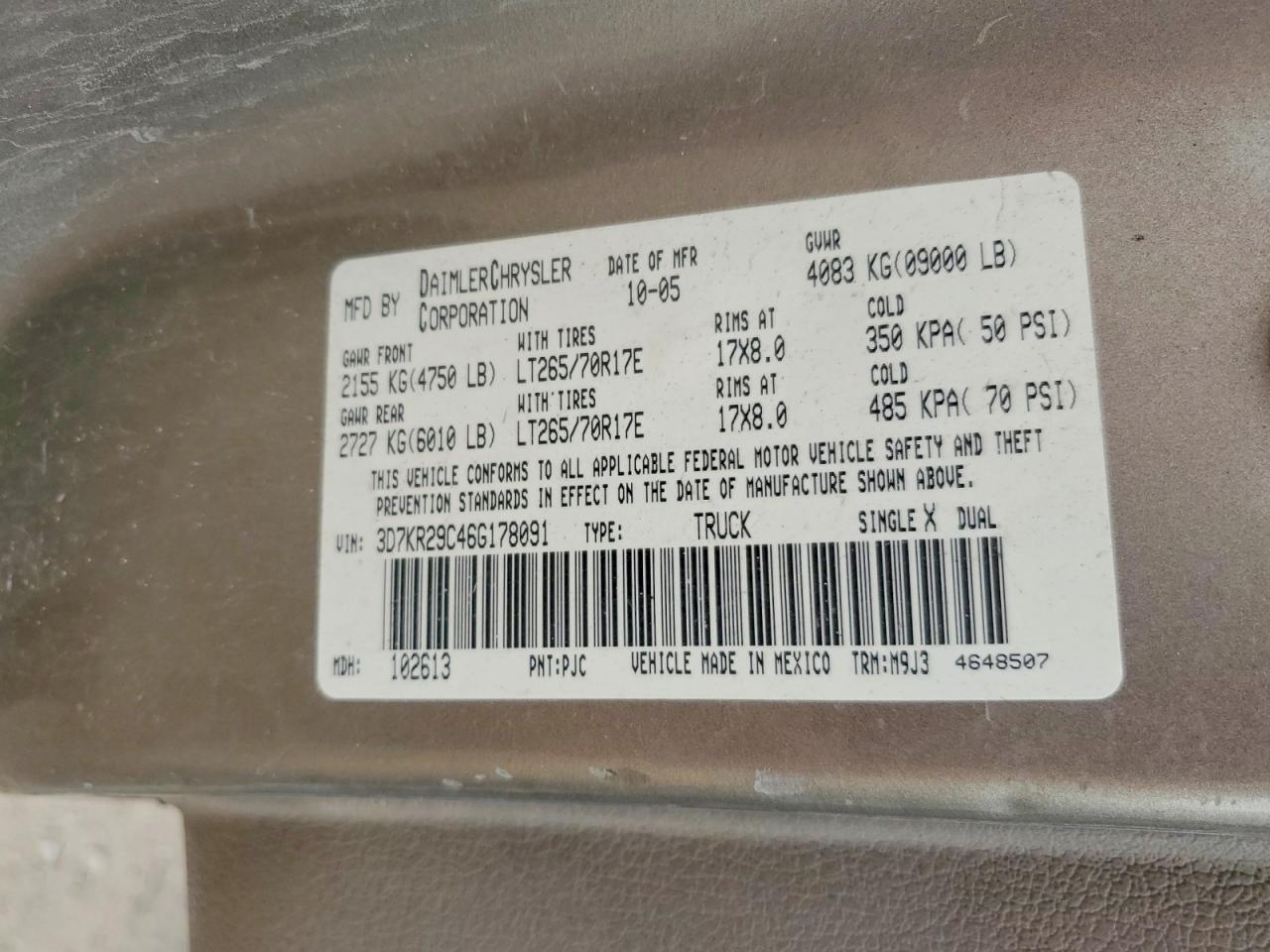 2006 Dodge Ram 2500 Tan vin: 3D7KR29C46G178091