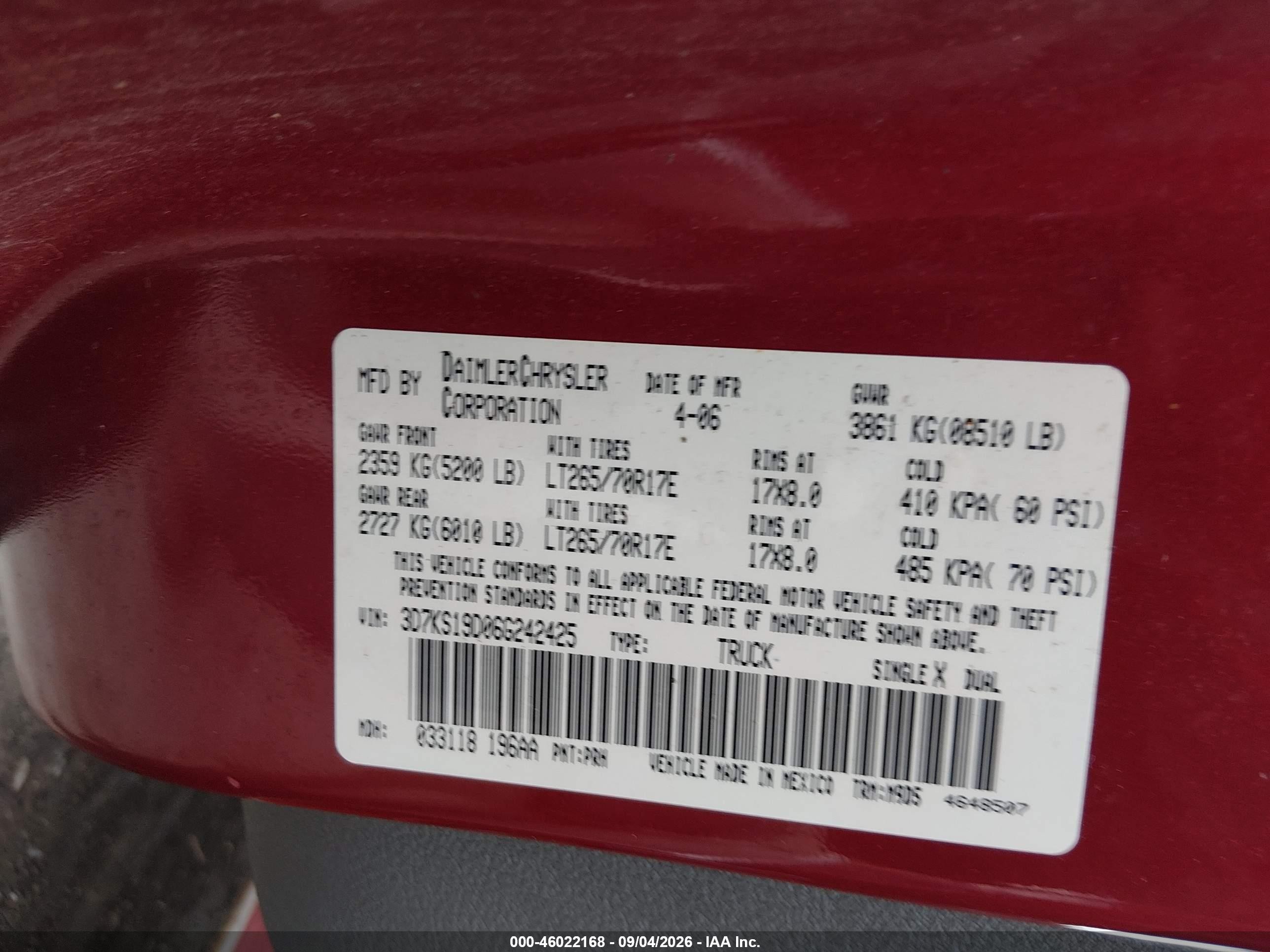 2006 Dodge Ram 1500 Slt Red vin: 3D7KS19D06G242425