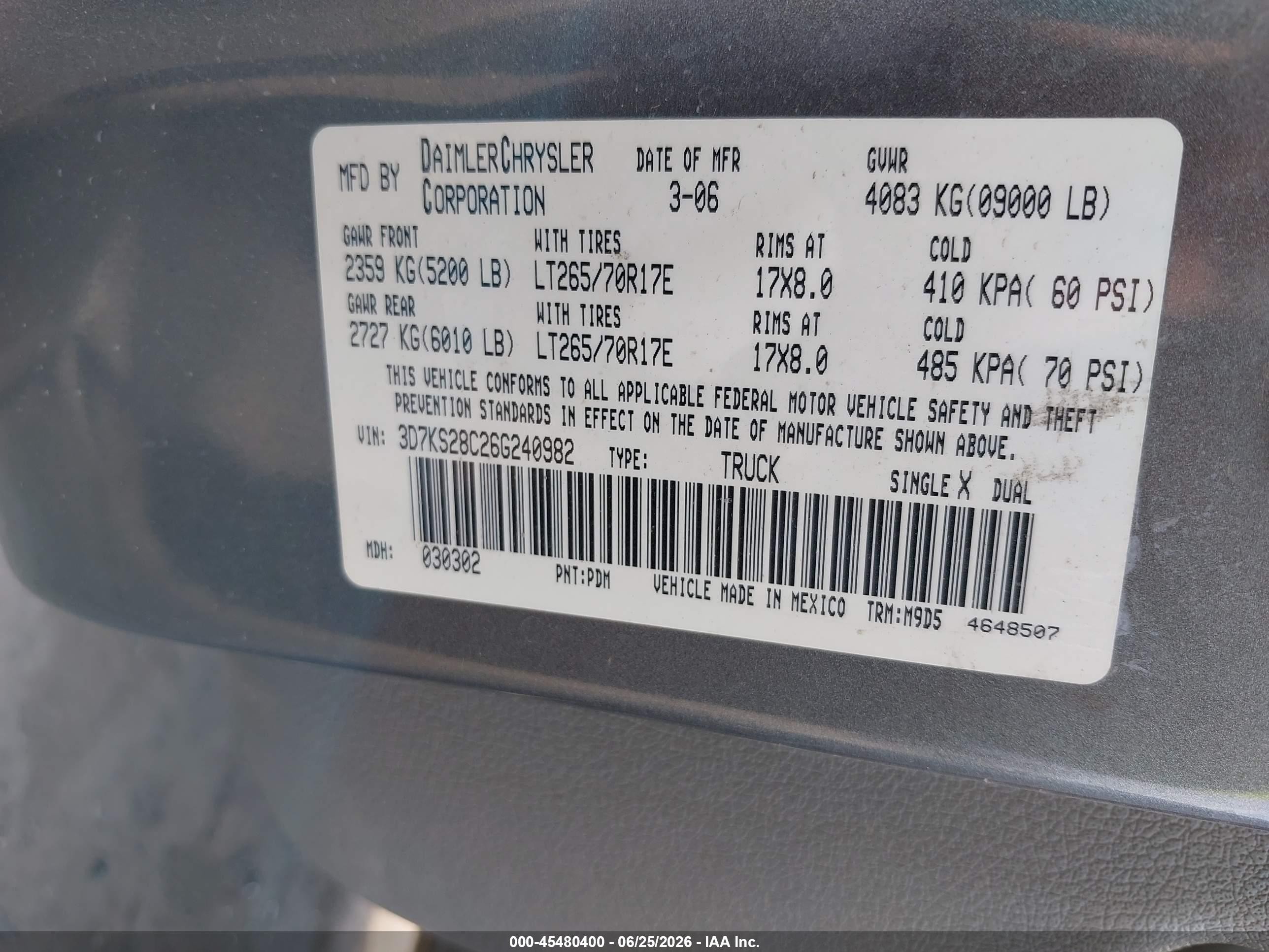 2006 Dodge Ram 2500 Slt/sport Gray vin: 3D7KS28C26G240982