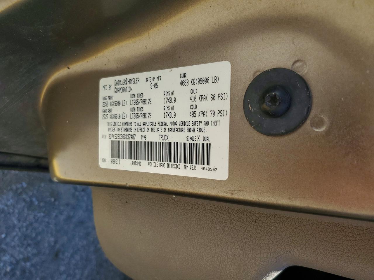 2006 Dodge Ram 2500 St Tan vin: 3D7KS28C36G137487
