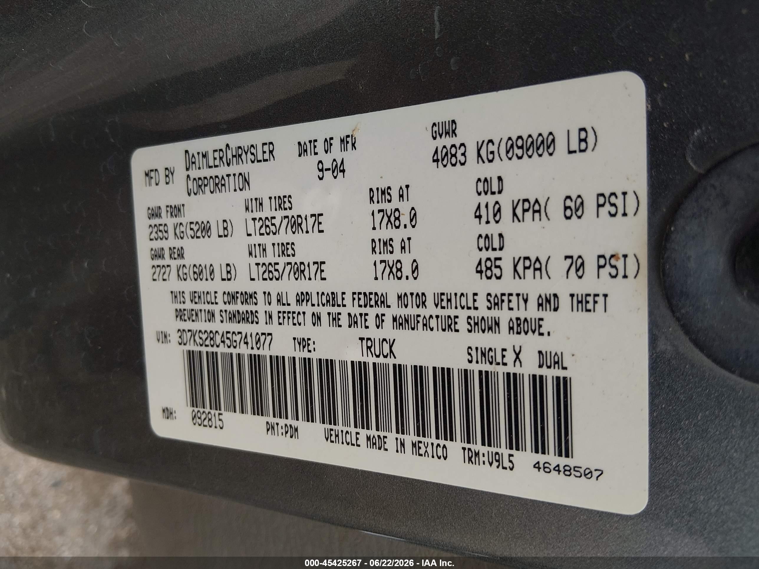 2005 Dodge Ram 2500 Slt/laramie Серый vin: 3D7KS28C45G741077