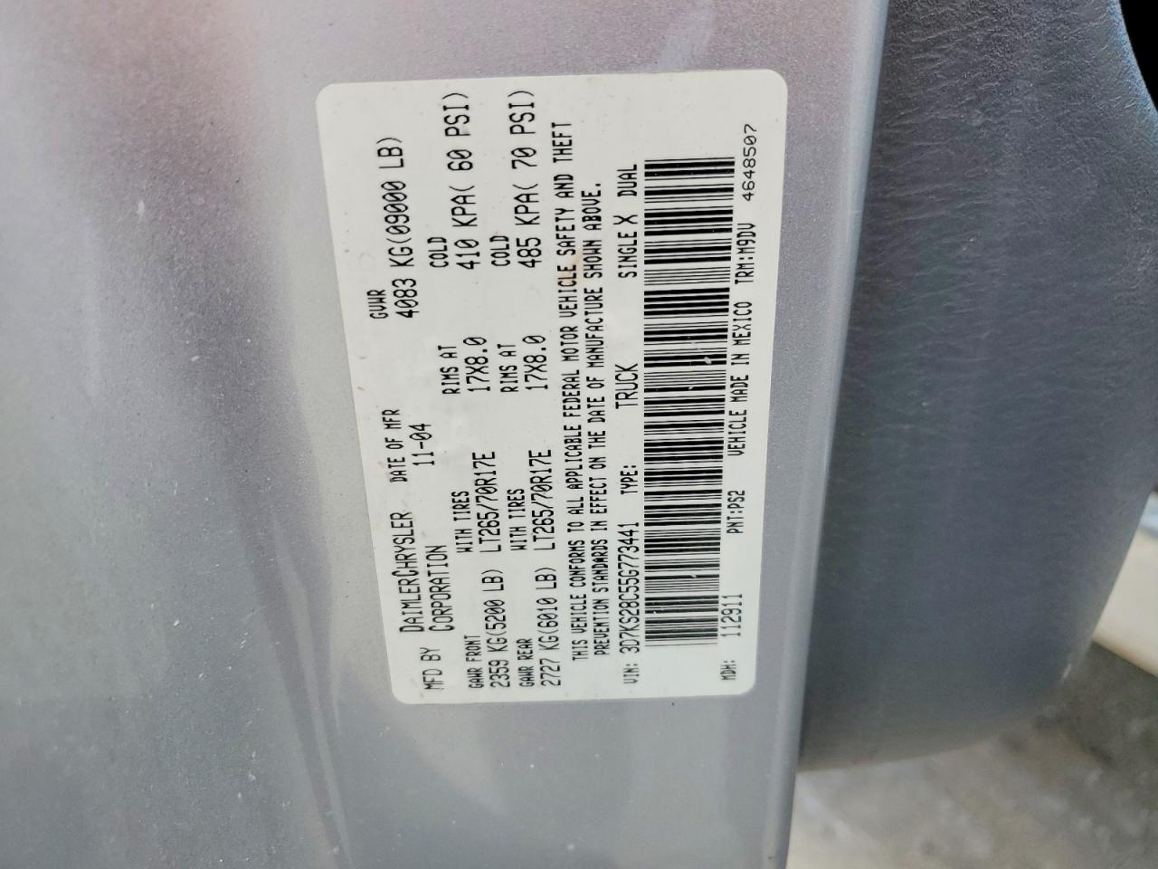 2005 Dodge Ram 2500 St Silver vin: 3D7KS28C55G773441