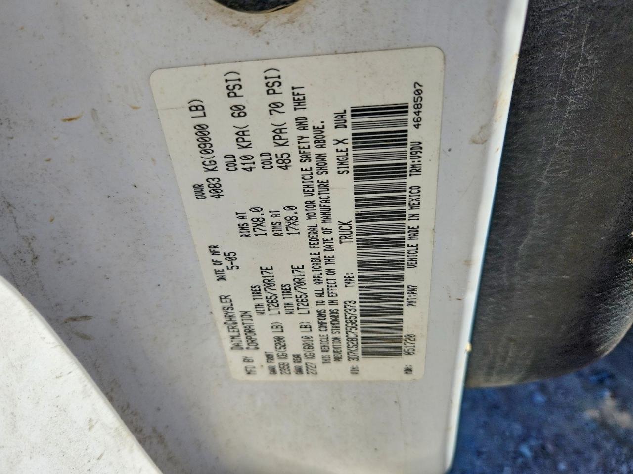 2005 Dodge Ram 2500 St White vin: 3D7KS28C75G857373