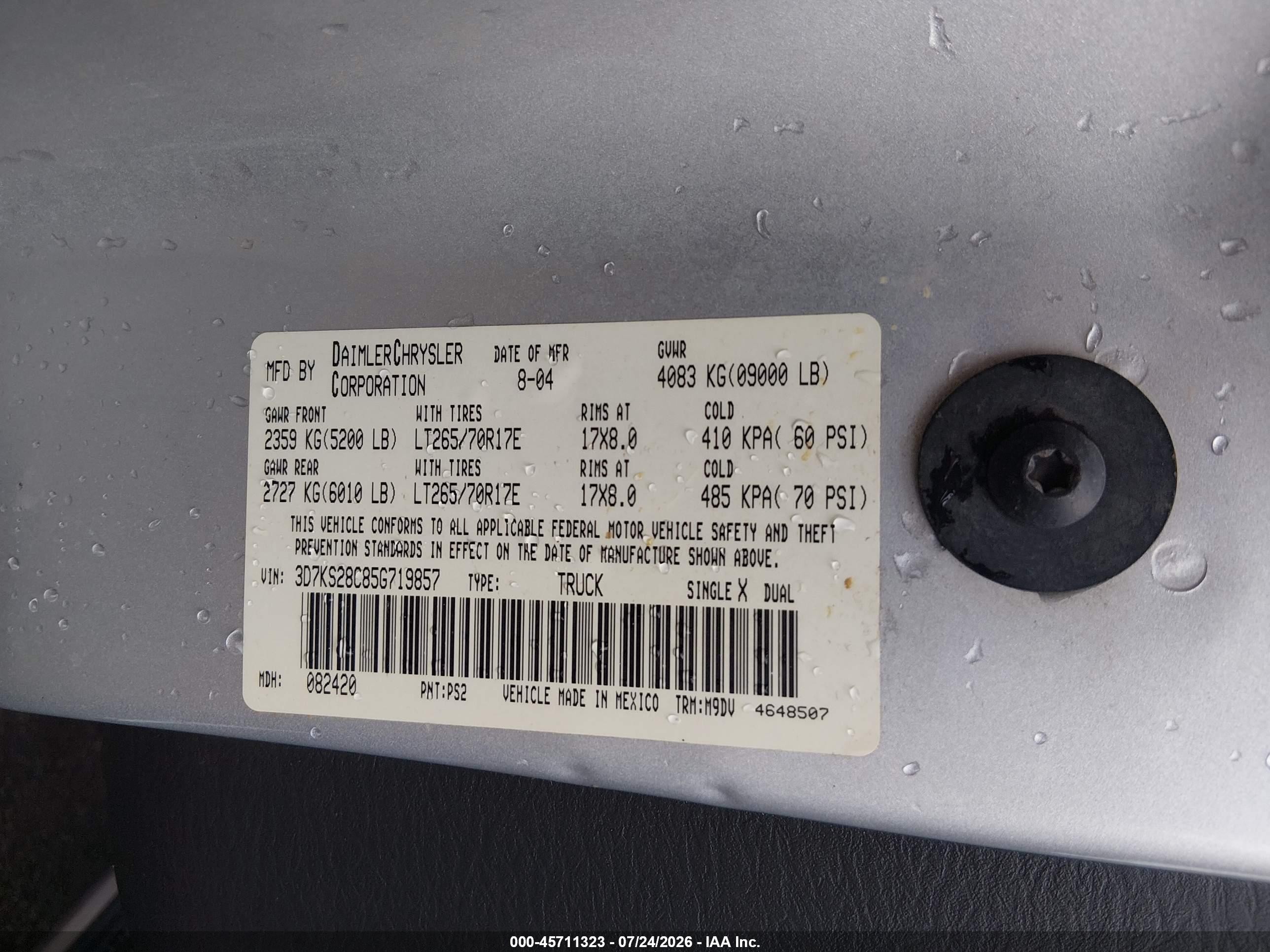 2005 Dodge Ram 2500 St/slt White vin: 3D7KS28C85G719857