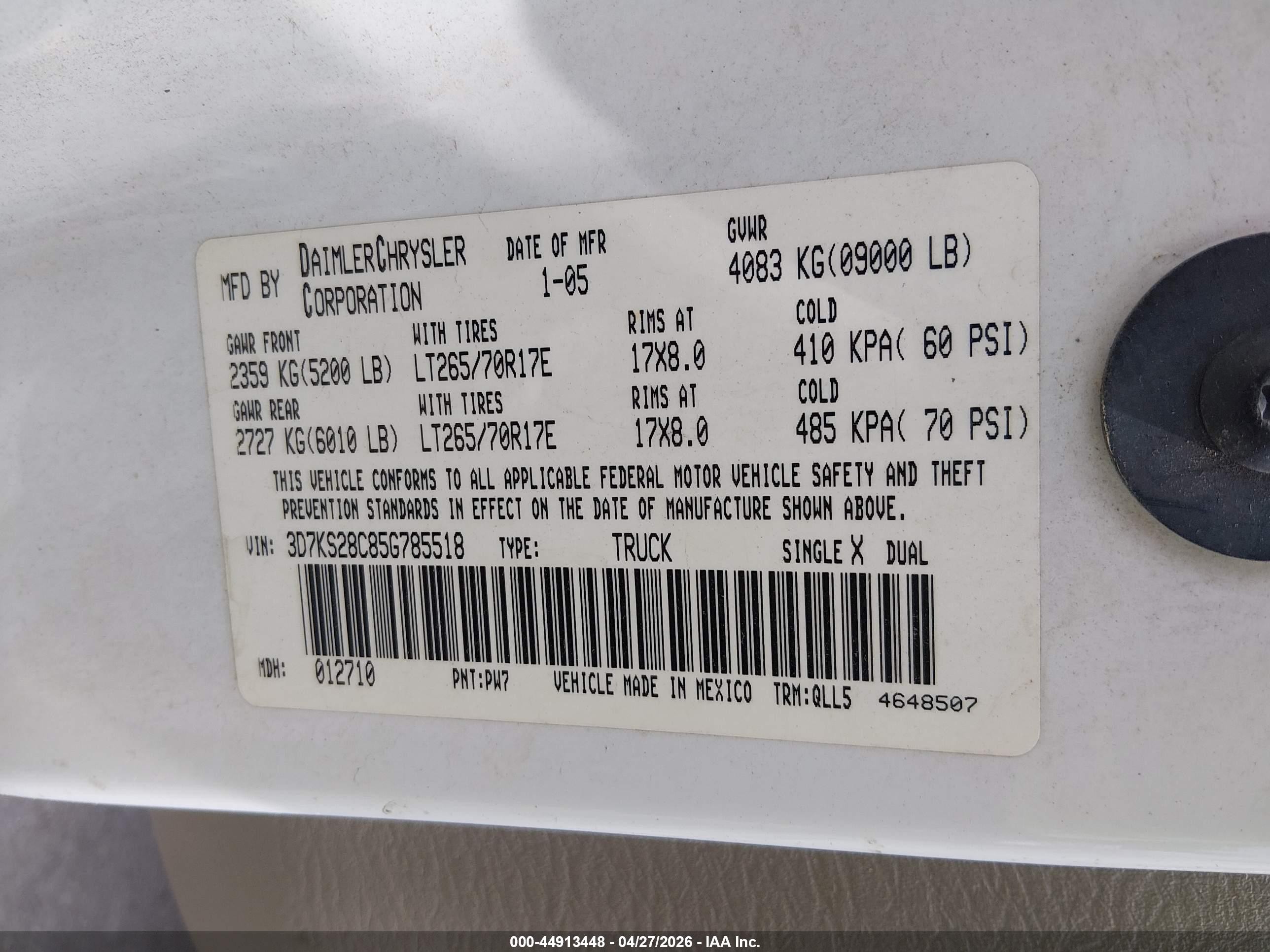 2005 Dodge Ram 2500 Slt/laramie White vin: 3D7KS28C85G785518