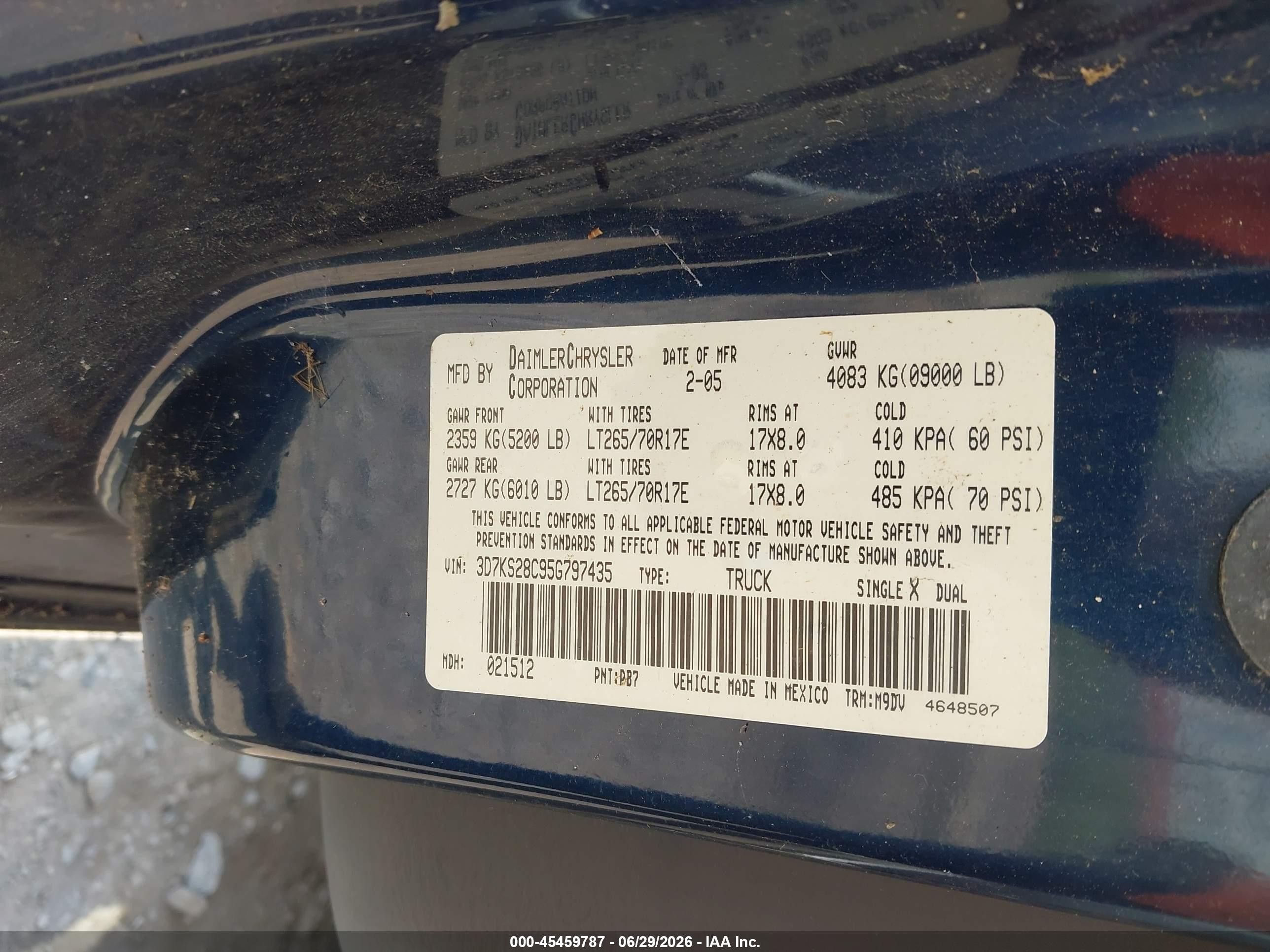 2005 Dodge Ram 2500 Slt/laramie Blue vin: 3D7KS28C95G797435