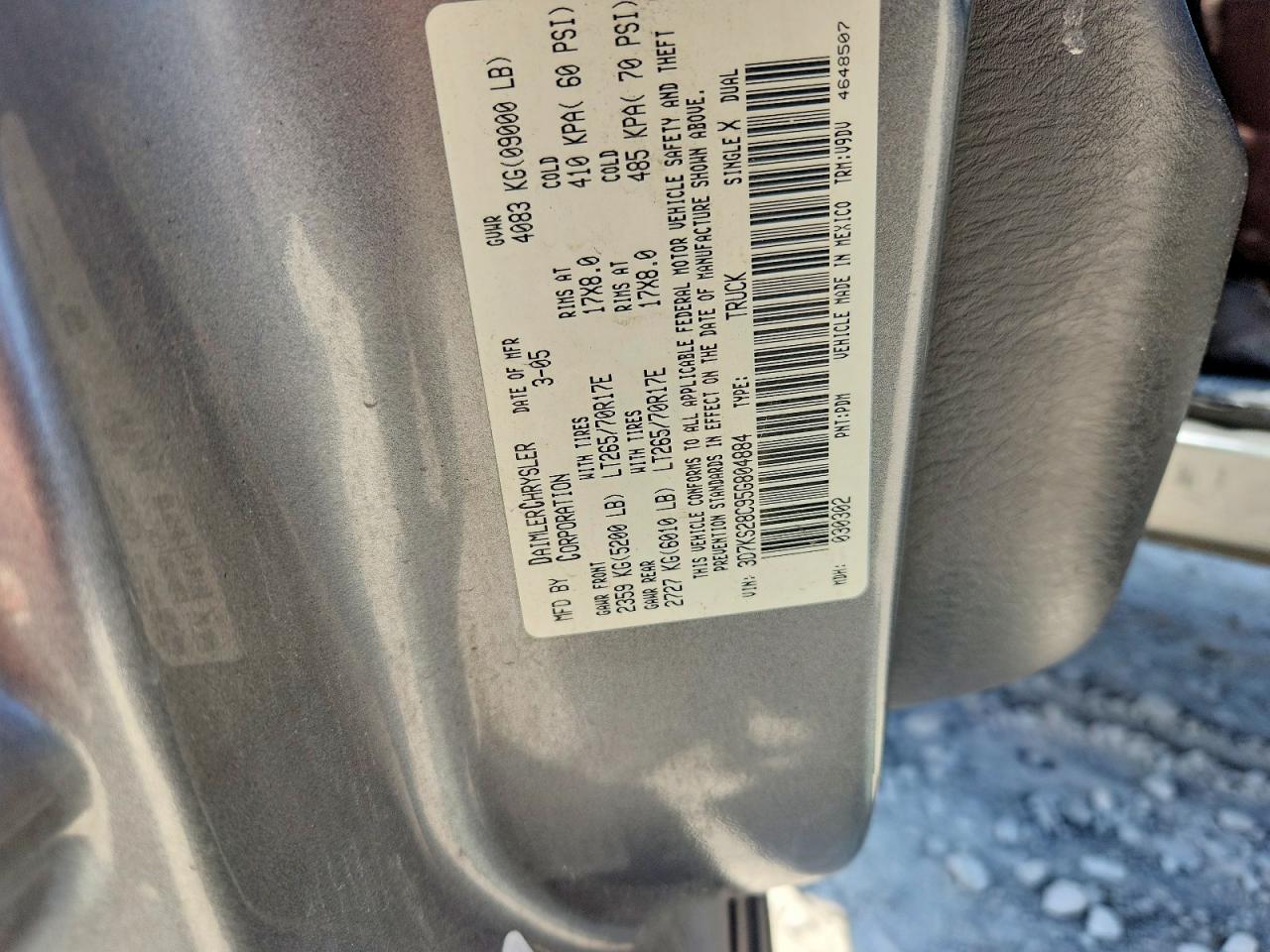 2005 Dodge Ram 2500 St Серый vin: 3D7KS28C95G804884