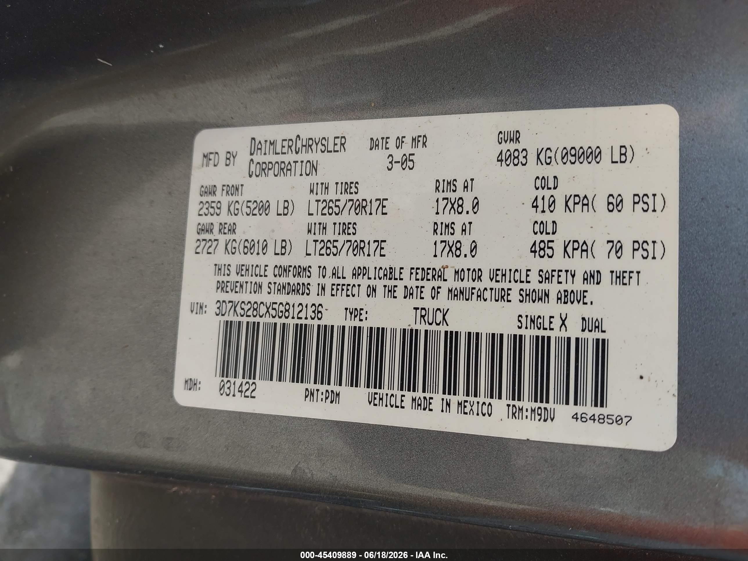 2005 Dodge Ram 2500 Slt/laramie Gray vin: 3D7KS28CX5G812136