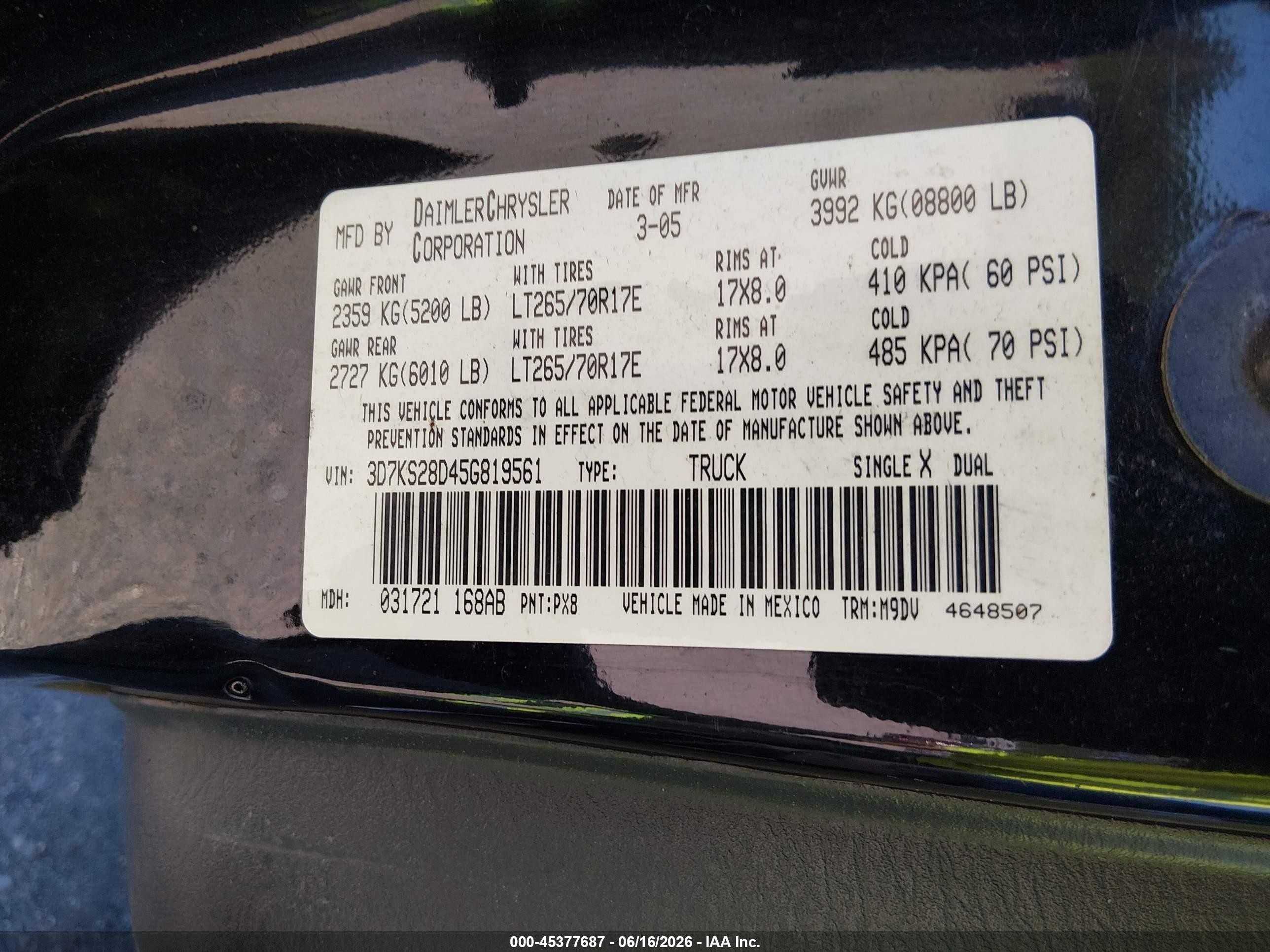 2005 Dodge Ram 2500 Slt/laramie Черный vin: 3D7KS28D45G819561