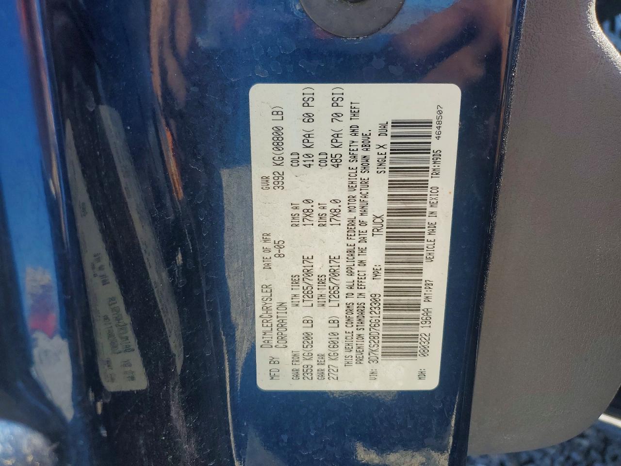 2006 Dodge Ram 2500 St Blue vin: 3D7KS28D76G123309