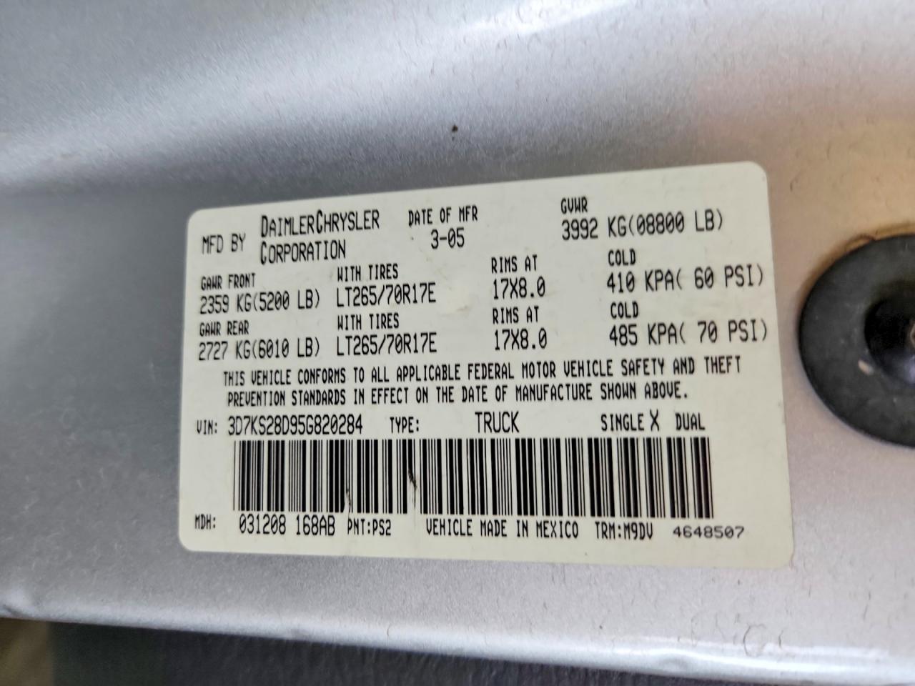 2005 Dodge Ram 2500 St Silver vin: 3D7KS28D95G820284
