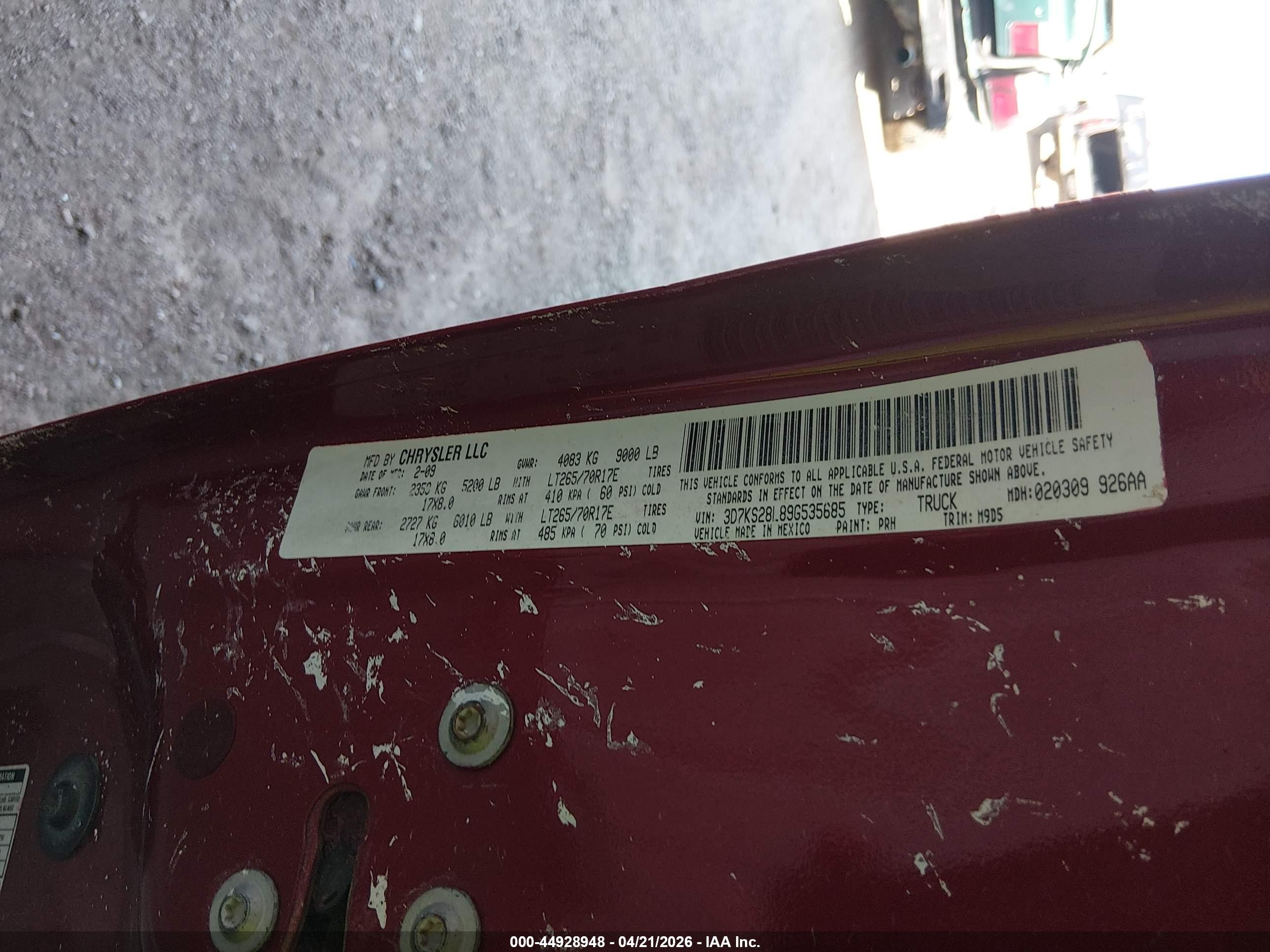 2009 Dodge Ram 2500 Slt Red vin: 3D7KS28L89G535685