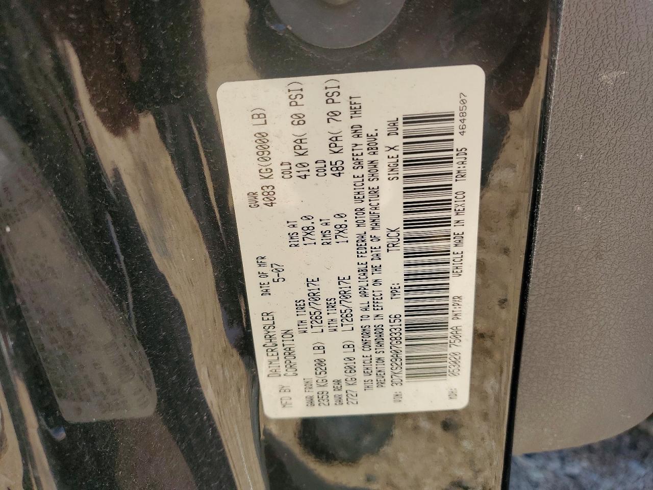 2007 Dodge Ram 2500 Black vin: 3D7KS29A07G833156