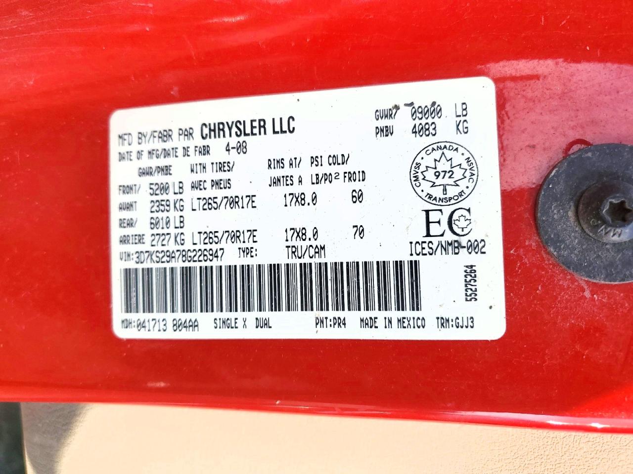 2008 Dodge Ram 2500 Red vin: 3D7KS29A78G226947