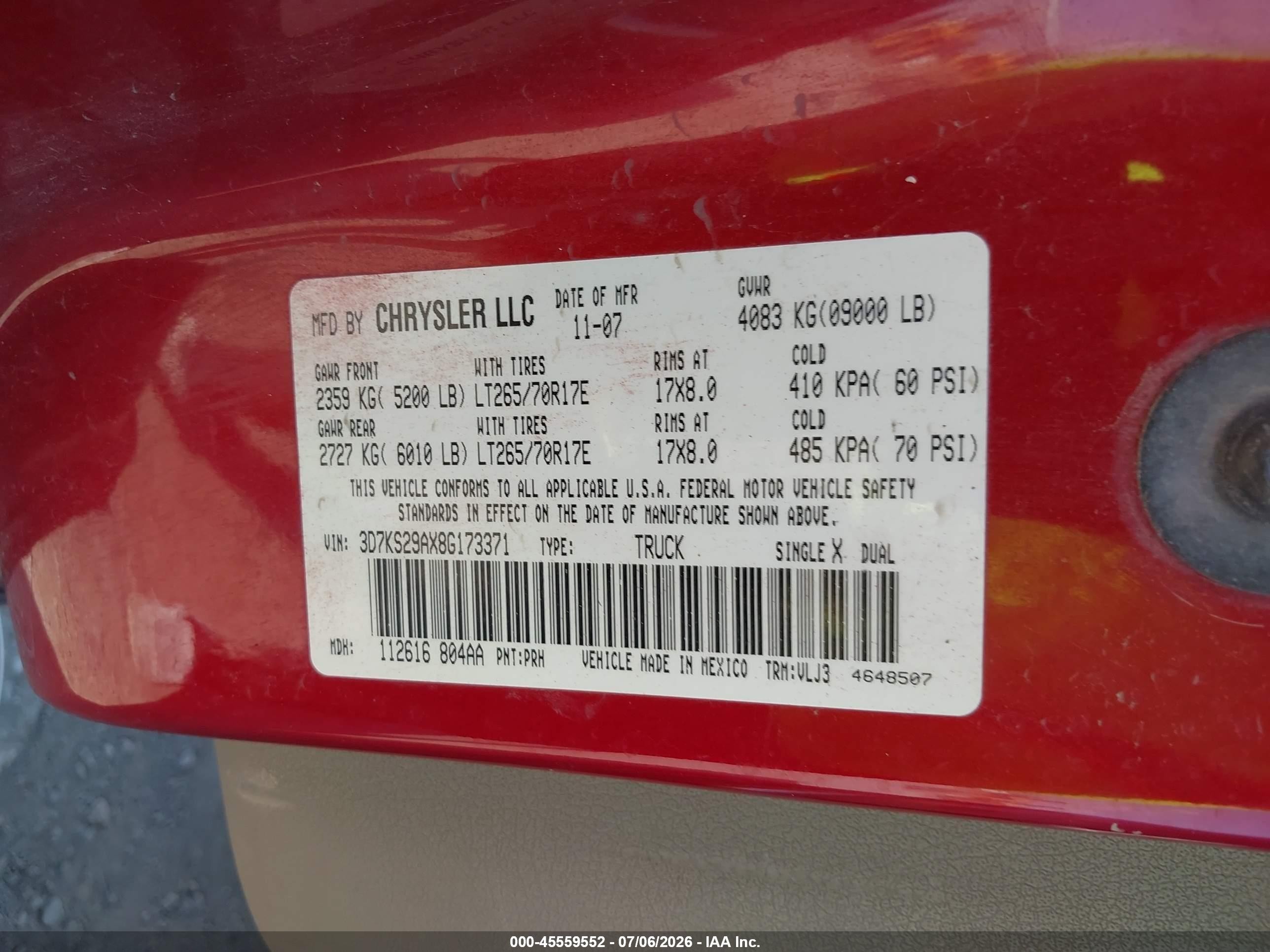 2008 Dodge Ram 2500 Laramie Burgundy vin: 3D7KS29AX8G173371