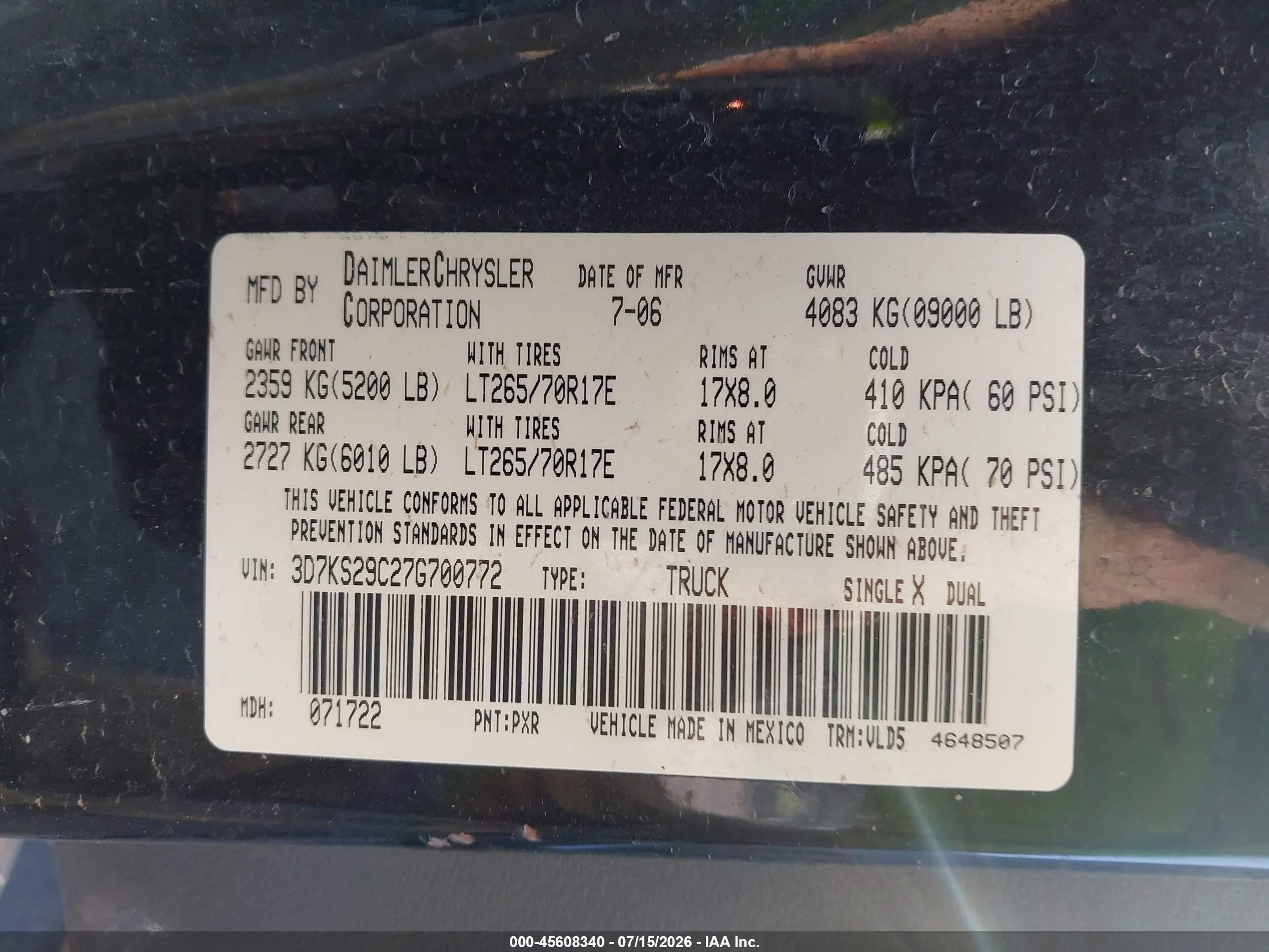 2007 Dodge Ram 2500 Laramie Black vin: 3D7KS29C27G700772