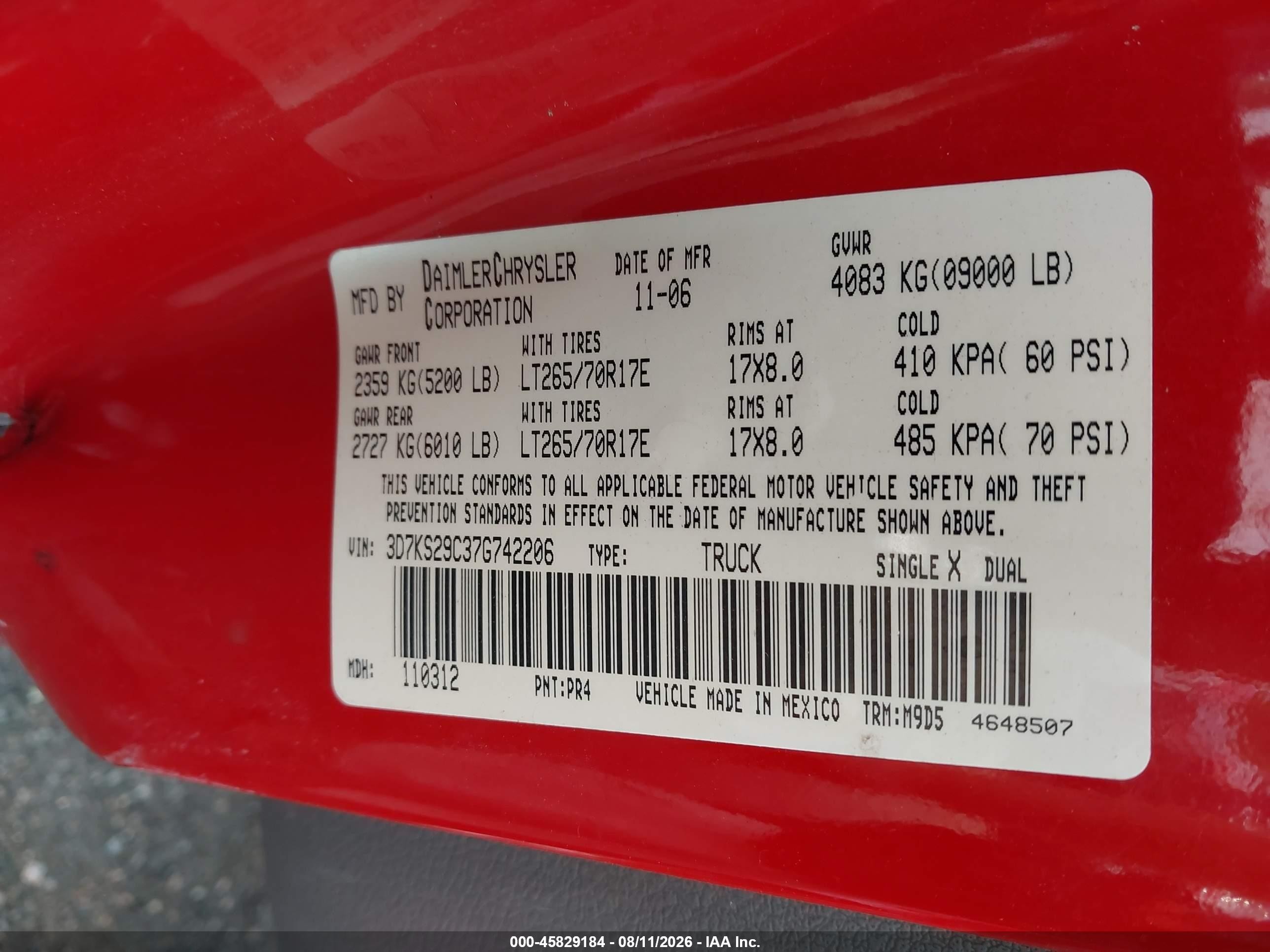 2007 Dodge Ram 2500 Slt Красный vin: 3D7KS29C37G742206
