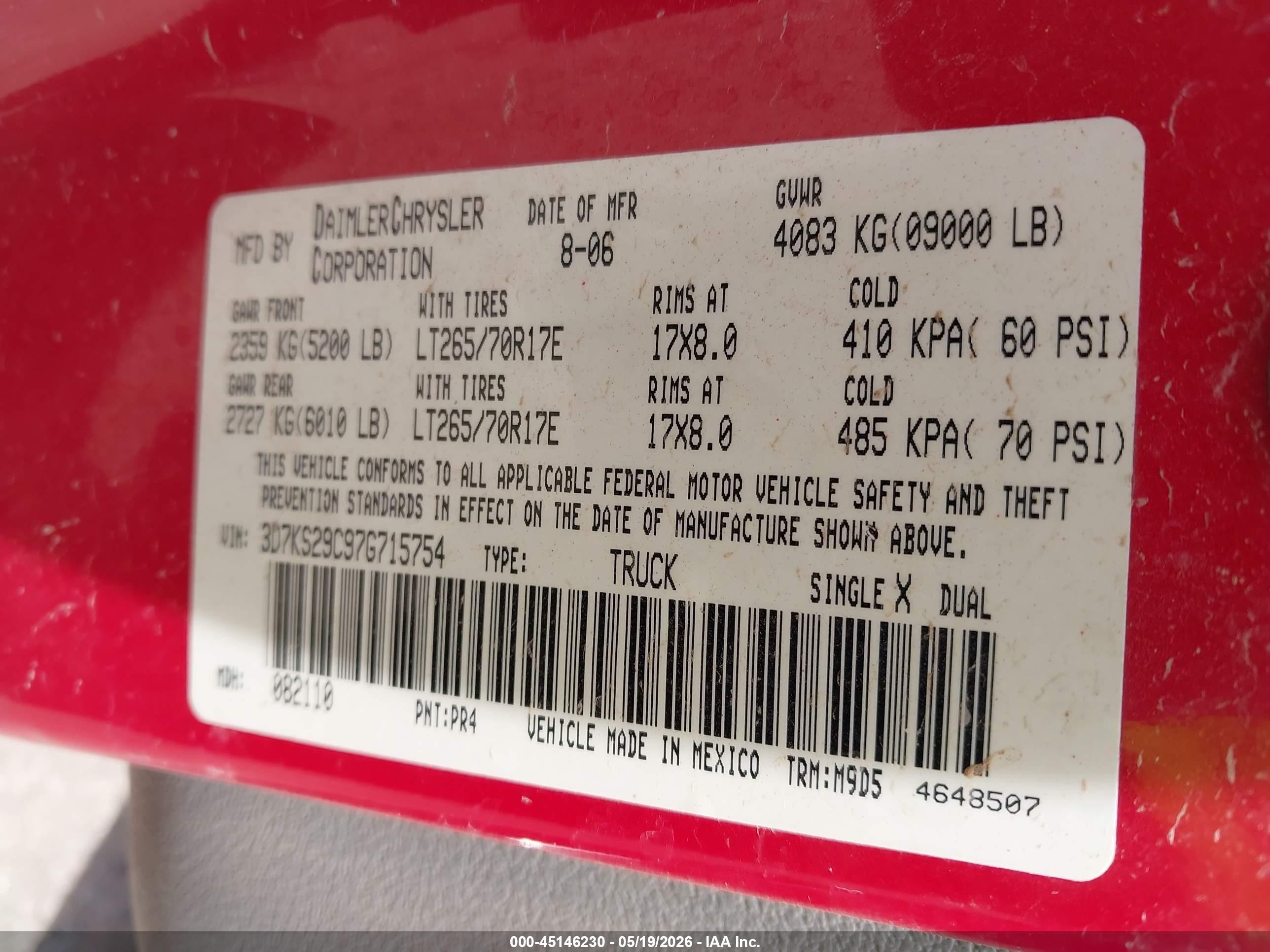 2007 Dodge Ram 2500 Slt Red vin: 3D7KS29C97G715754