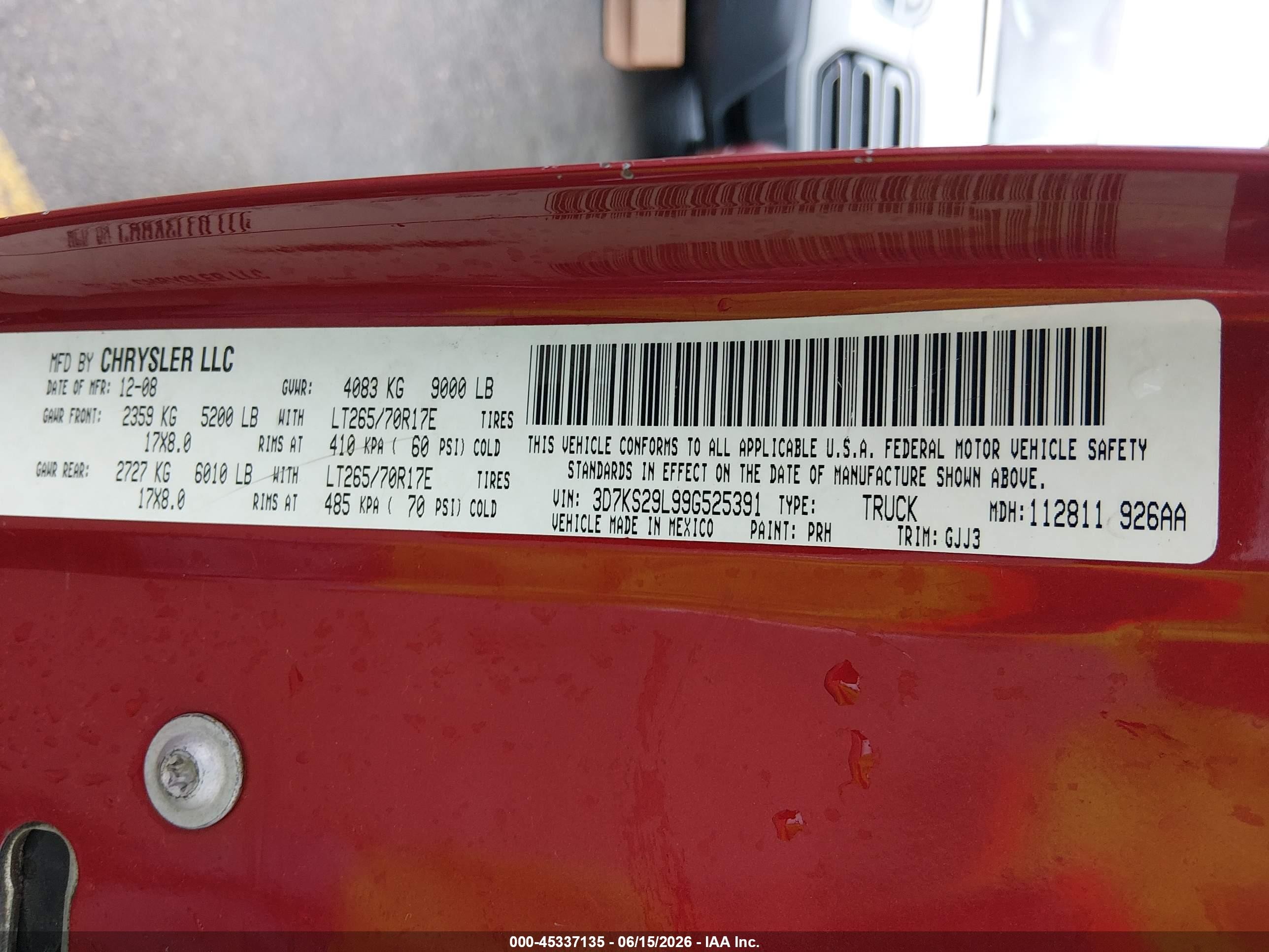 2009 Dodge Ram 2500 Laramie Red vin: 3D7KS29L99G525391