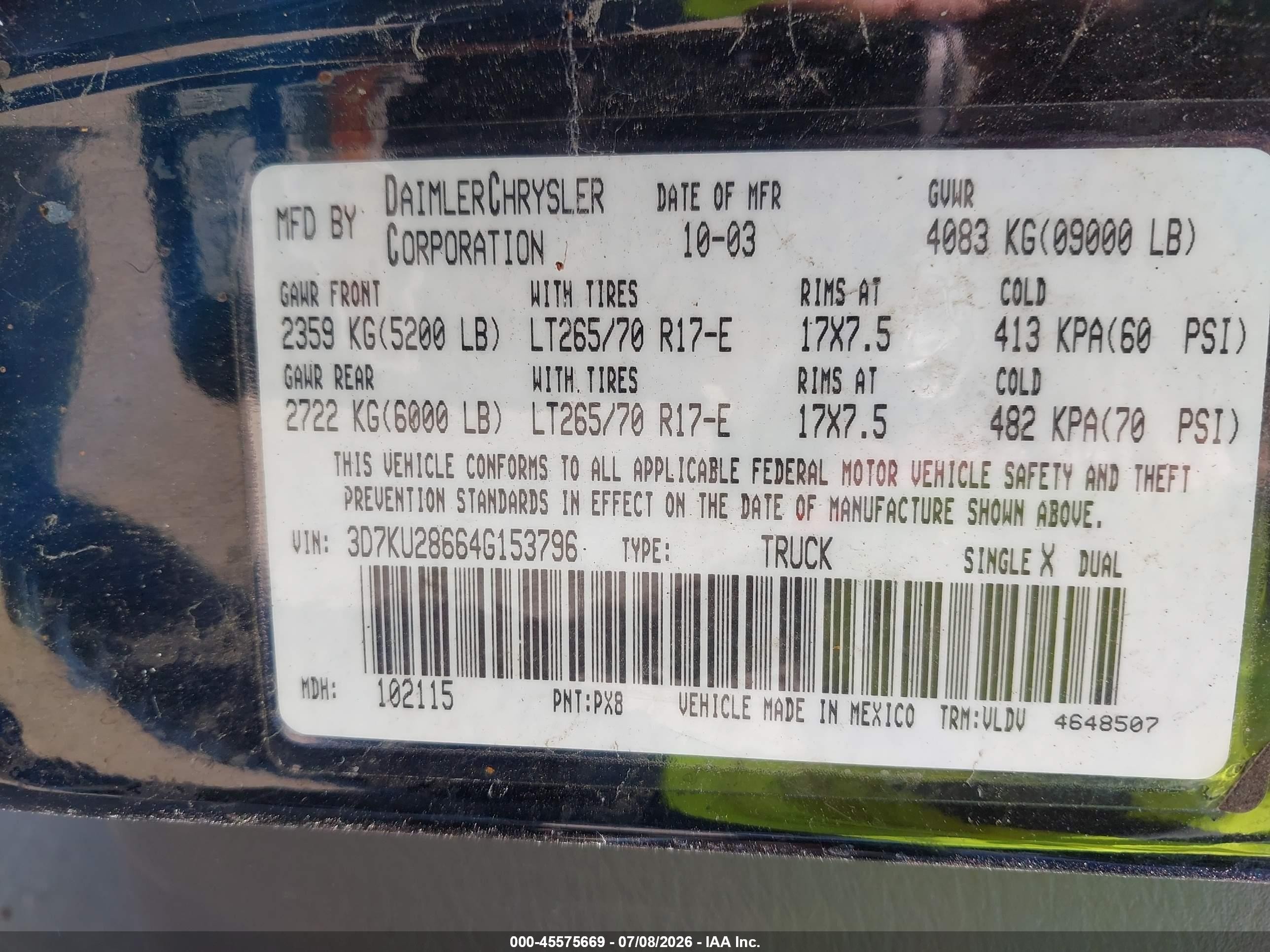 2004 Dodge Ram 2500 Slt/laramie Черный vin: 3D7KU28664G153796