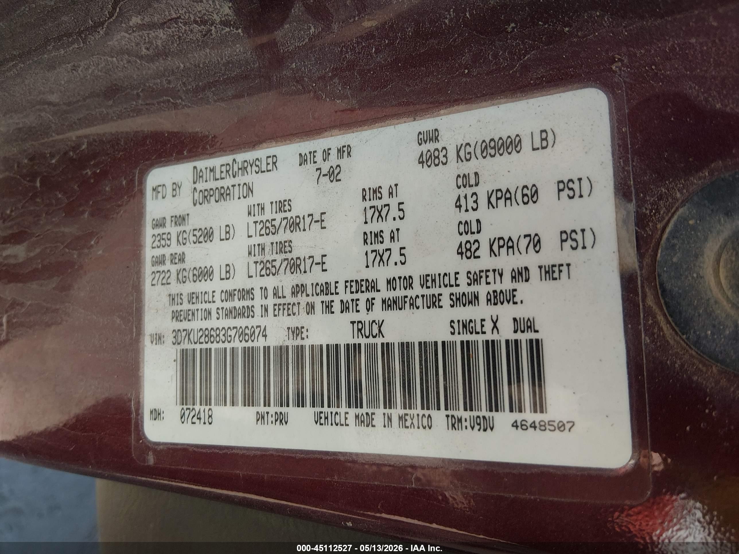 2003 Dodge Ram 2500 Slt/laramie/st Maroon vin: 3D7KU28683G706074