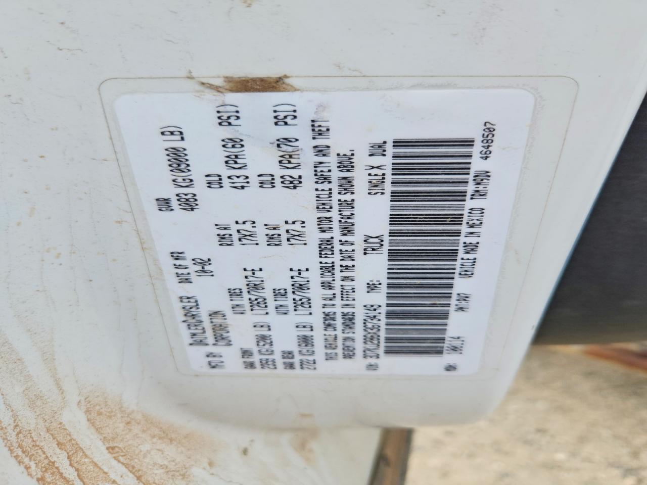 2003 Dodge Ram White vin: 3D7KU286X3G734149