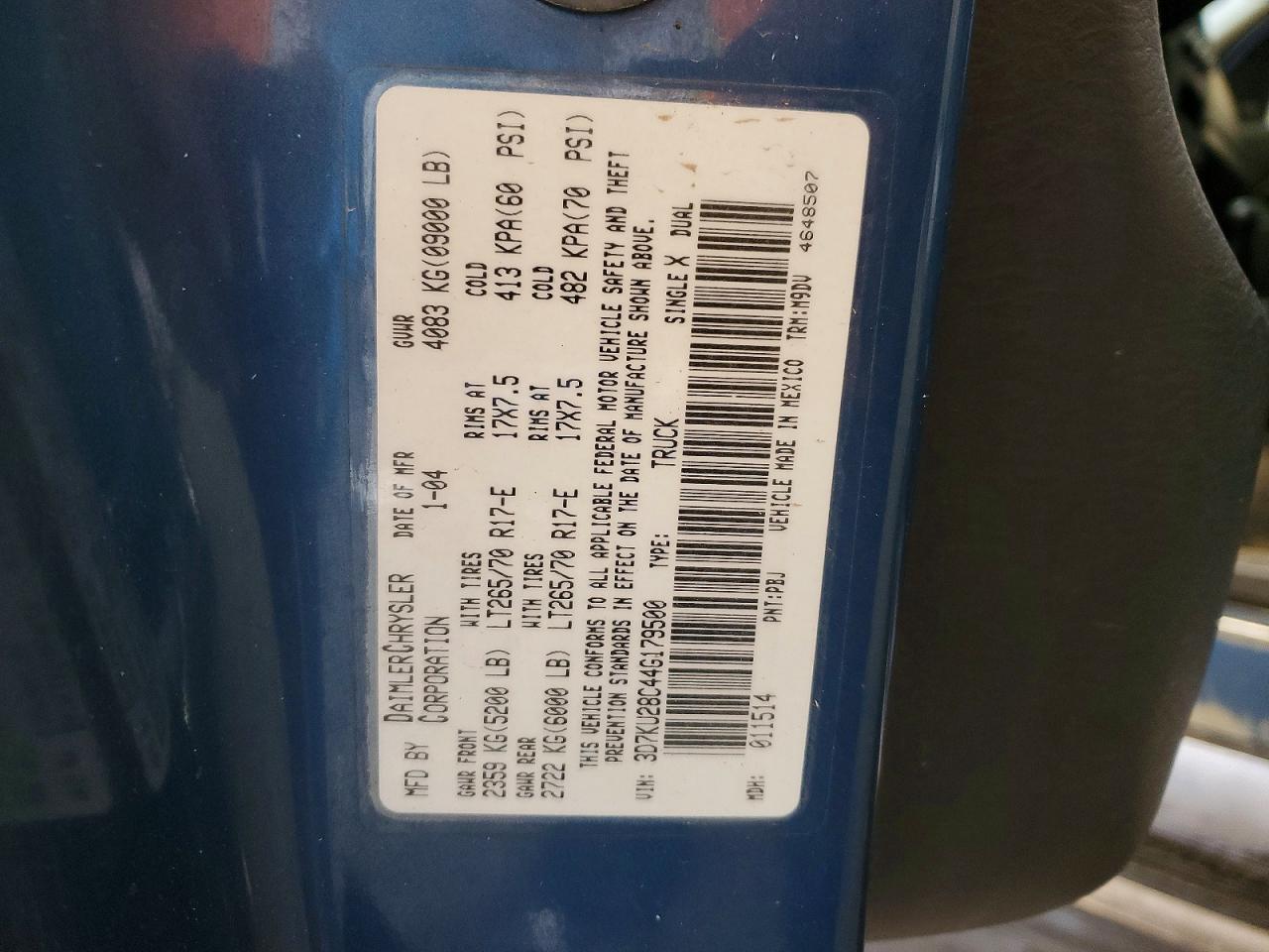 2004 Dodge Ram 2500 St Blue vin: 3D7KU28C44G179500