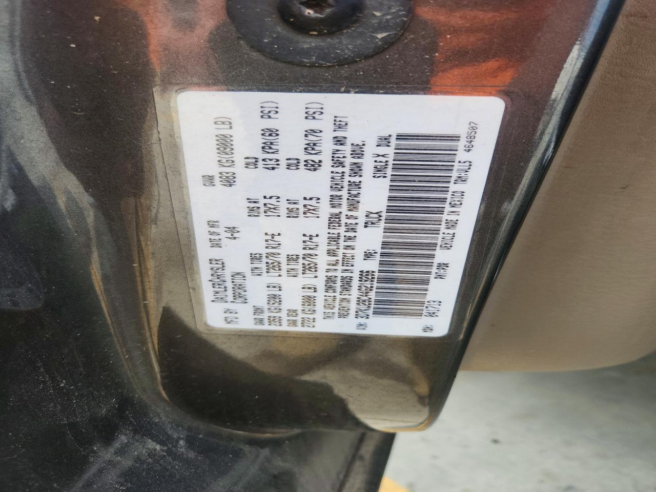 2004 Dodge Ram 2500 St Tan vin: 3D7KU28C44G219266