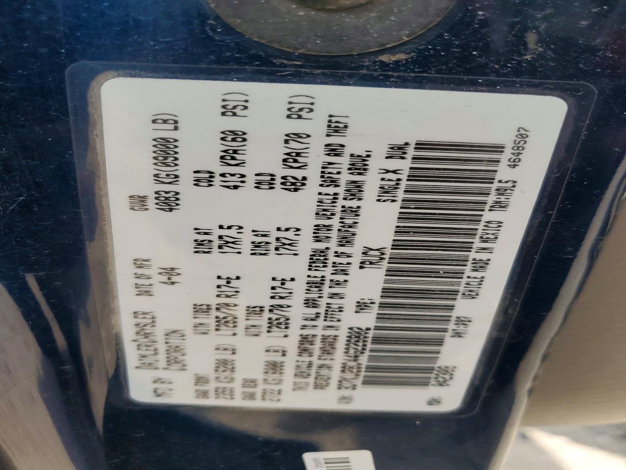 2004 Dodge Ram 2500 St/slt Blue vin: 3D7KU28C44G226802