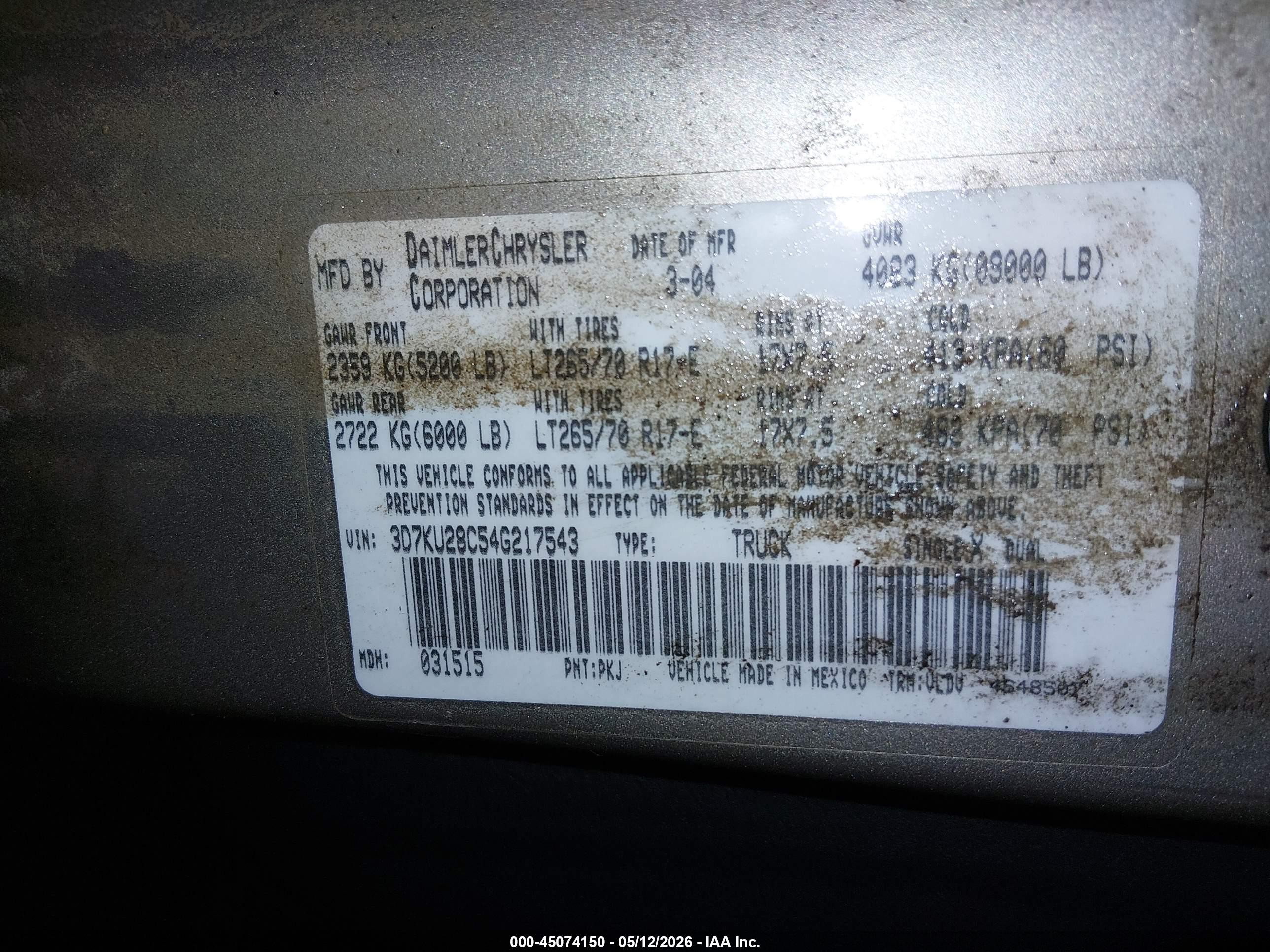 2004 Dodge Ram 2500 Slt/laramie Gold vin: 3D7KU28C54G217543