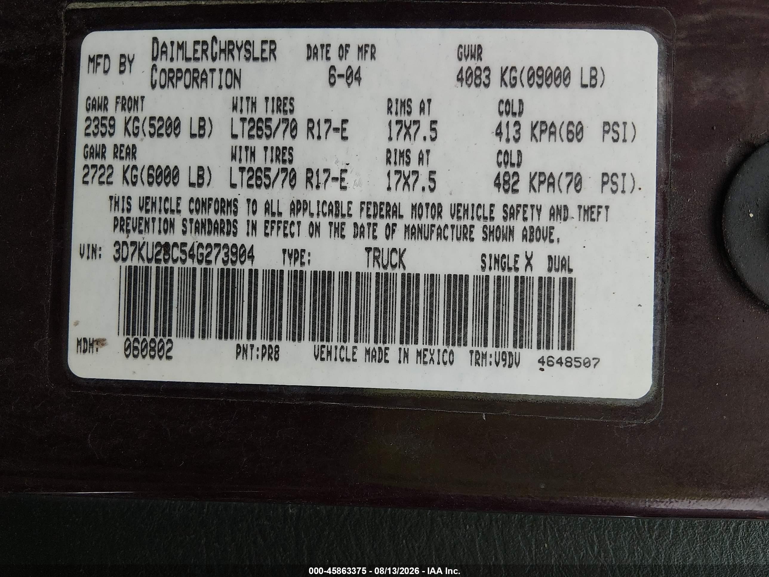 2004 Dodge Ram 2500 Slt/laramie Maroon vin: 3D7KU28C54G273904