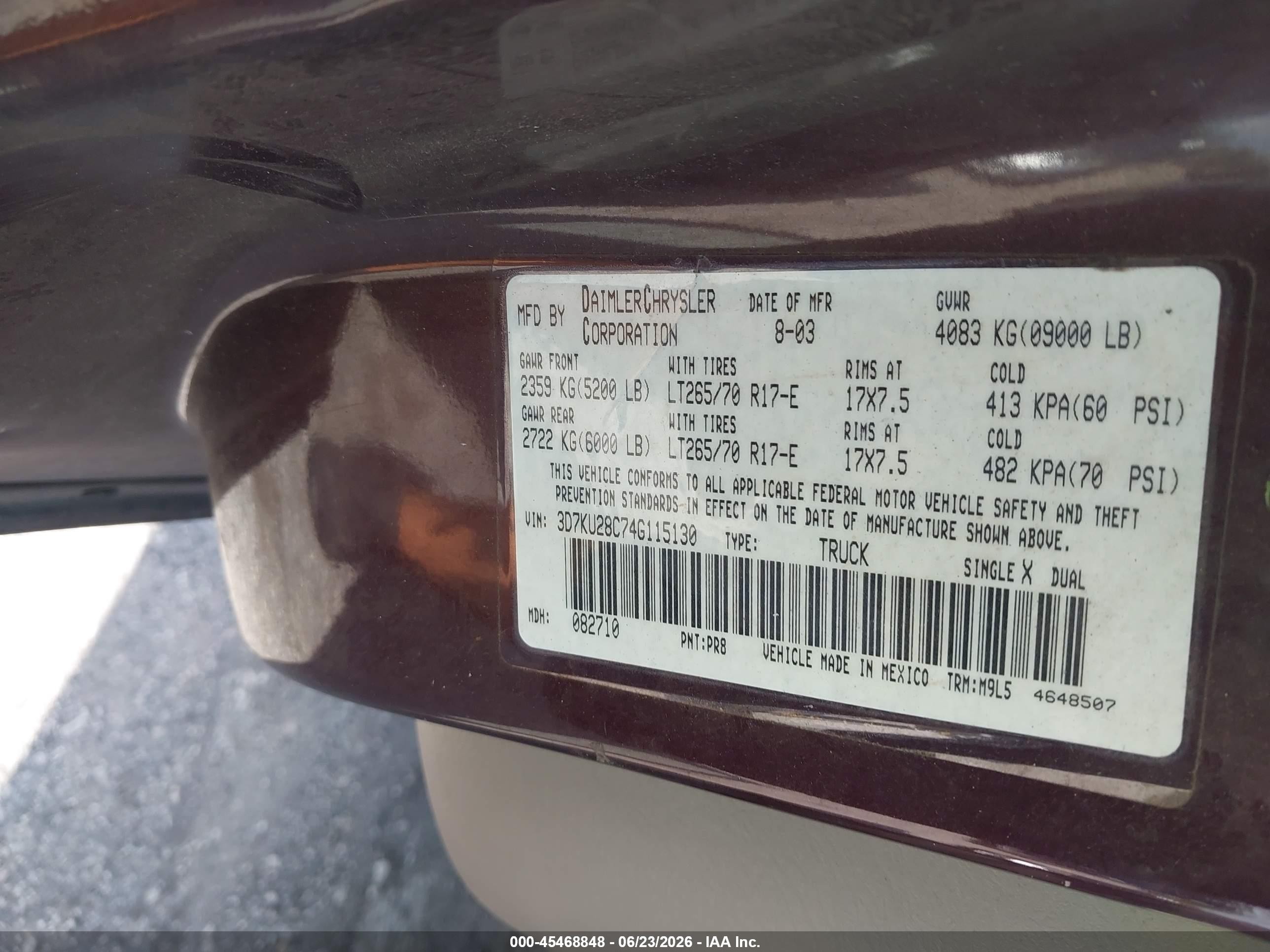 2004 Dodge Ram 2500 Slt/laramie Purple vin: 3D7KU28C74G115130