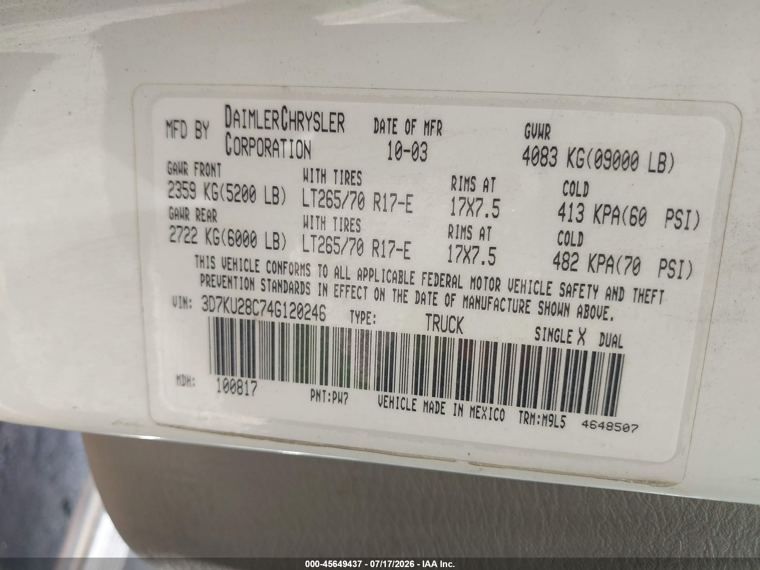 2004 Dodge Ram 2500 Slt/laramie White vin: 3D7KU28C74G120246