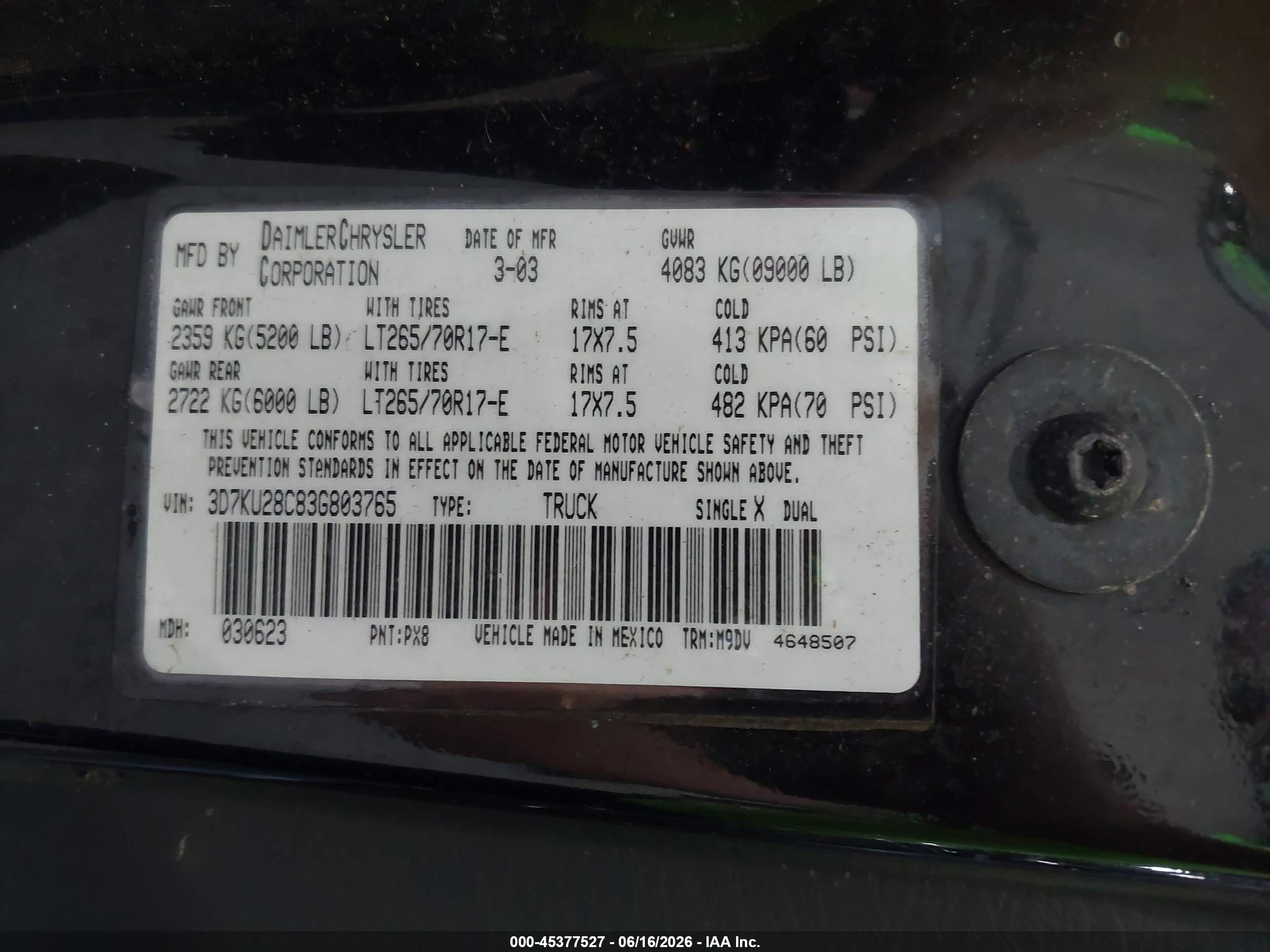 2003 Dodge Ram 2500 Slt/laramie/st Black vin: 3D7KU28C83G803765