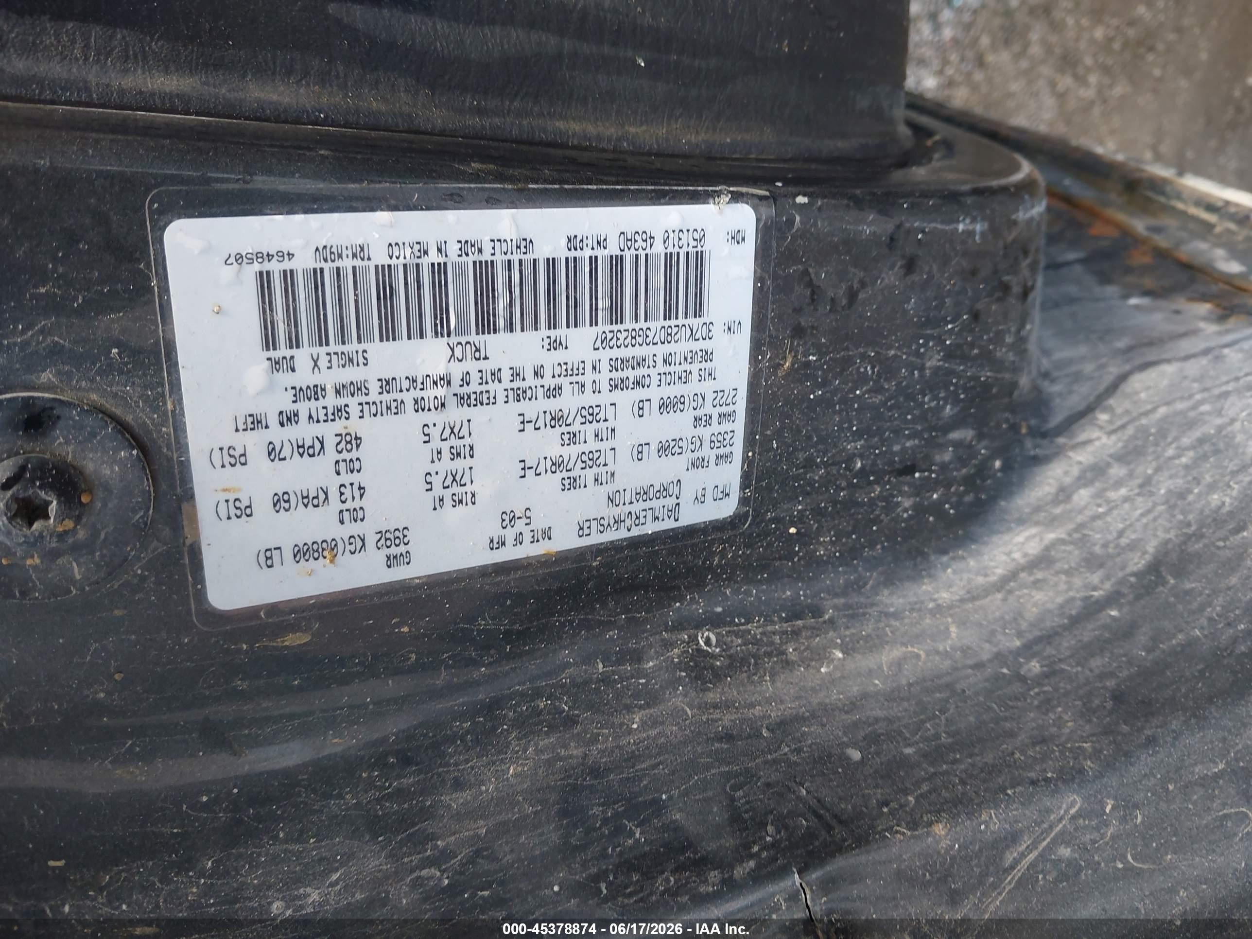 2003 Dodge Ram 2500 Slt/laramie/st Gray vin: 3D7KU28D73G823207
