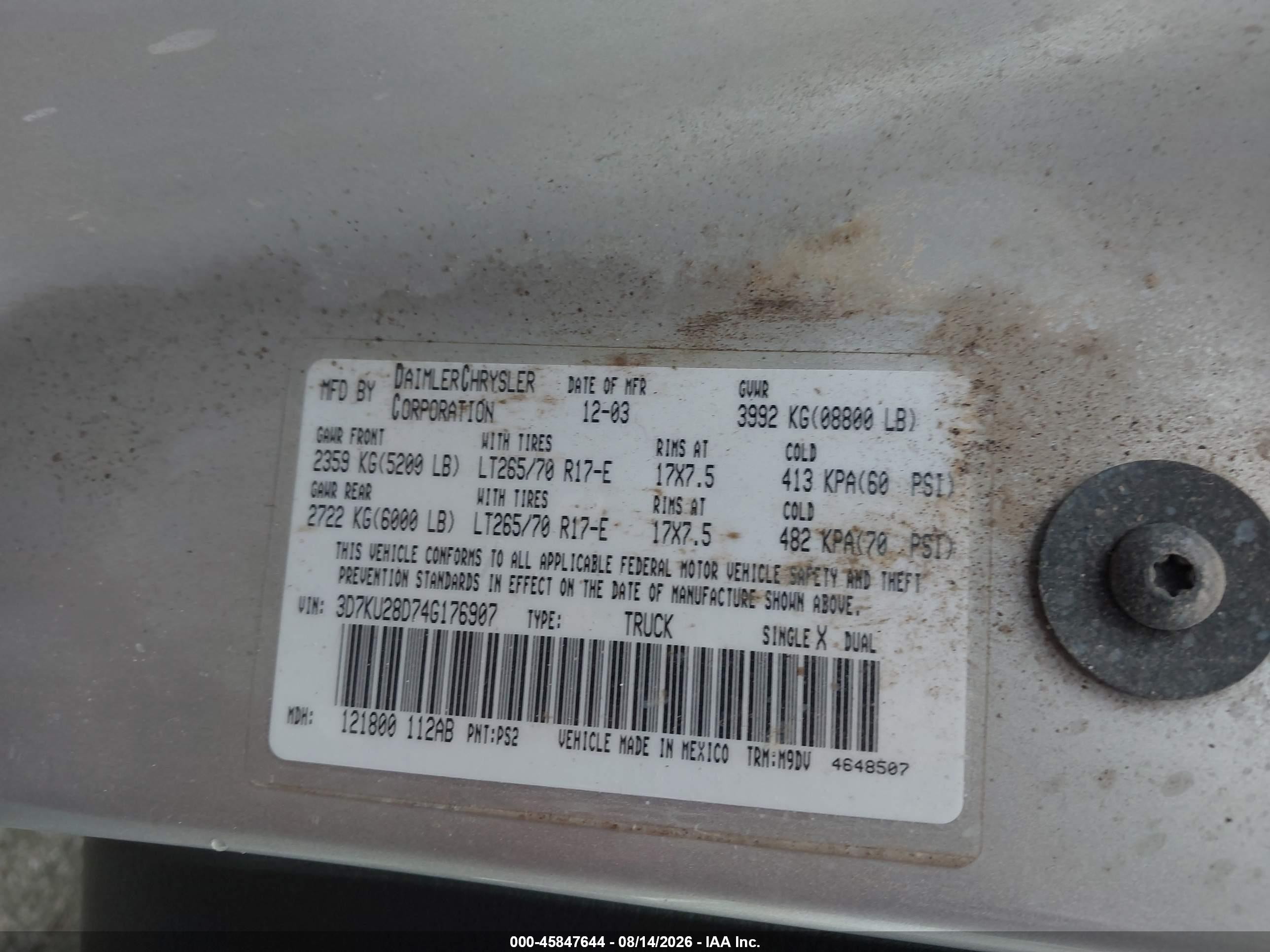 2004 Dodge Ram 2500 Slt/laramie Silver vin: 3D7KU28D74G176907