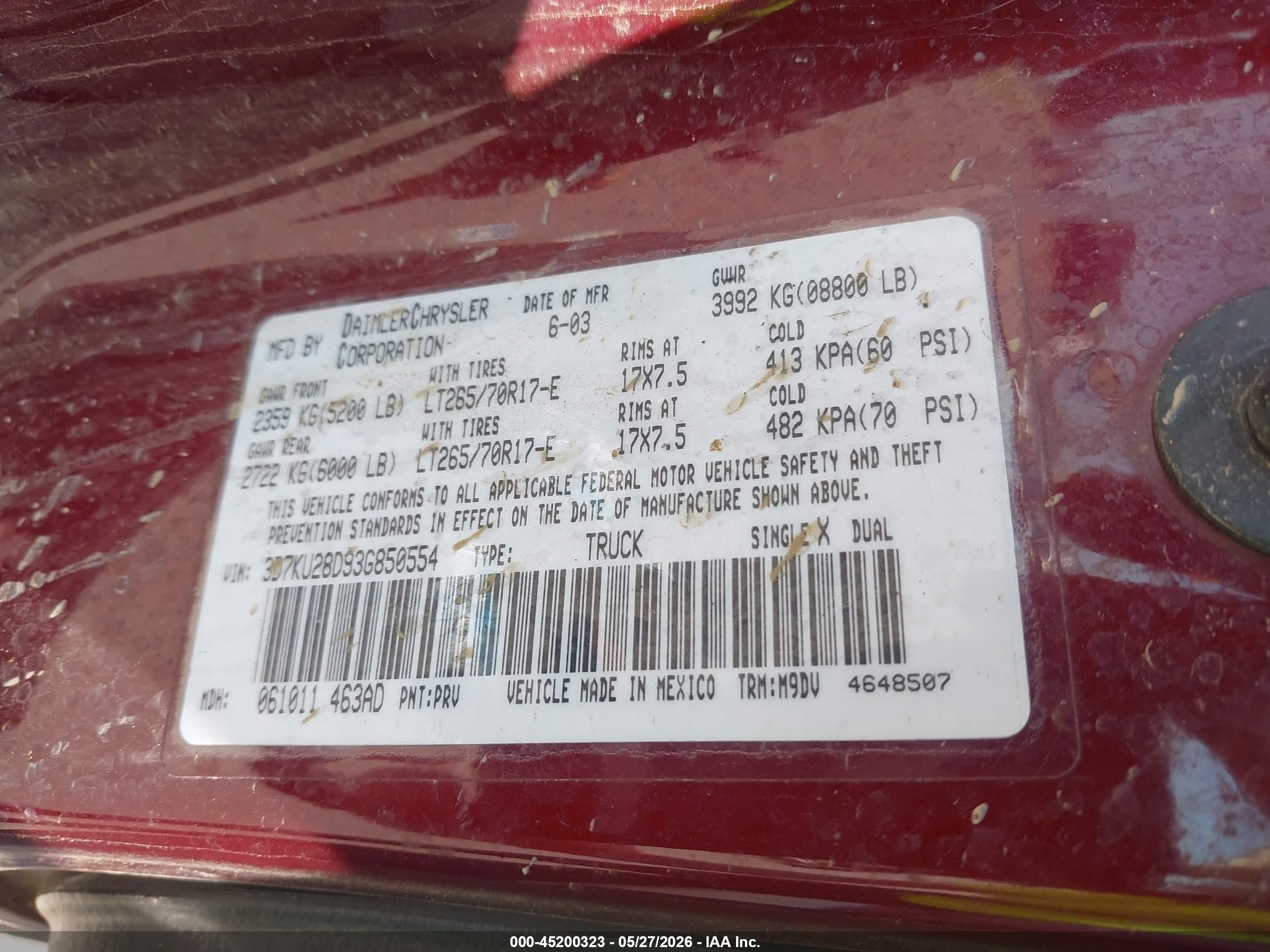 2003 Dodge Ram 2500 Slt/laramie/st Red vin: 3D7KU28D93G850554