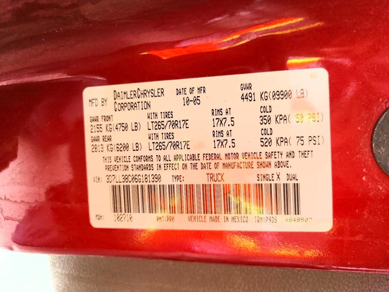 2006 Dodge Ram 3500 St Red vin: 3D7LL38C06G181390