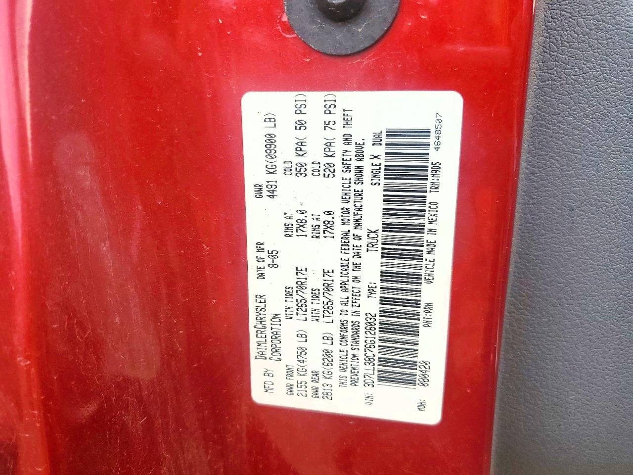 2006 Dodge Ram 3500 St Red vin: 3D7LL38C76G126032