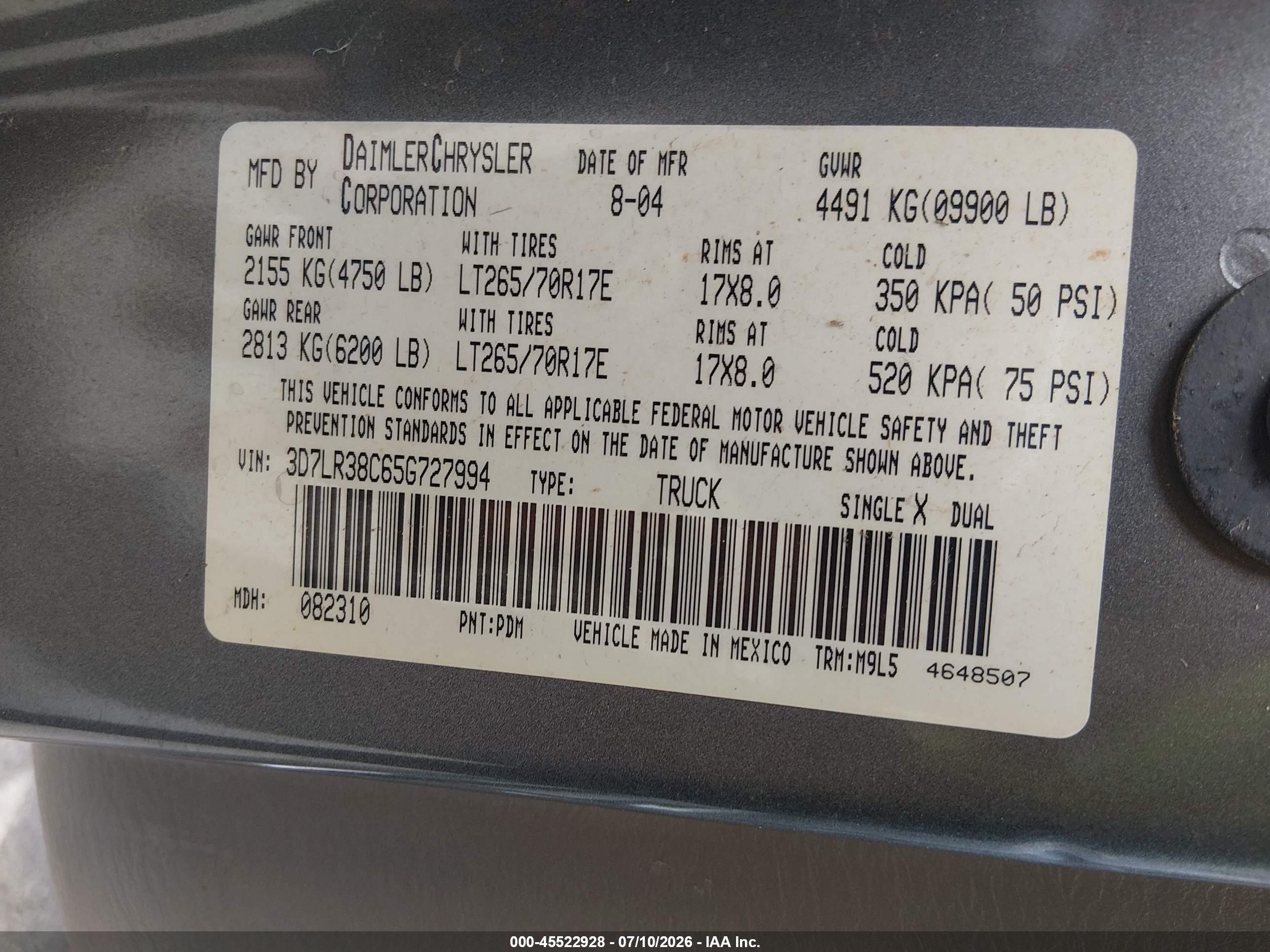 2005 Dodge Ram 3500 Slt/laramie Gray vin: 3D7LR38C65G727994