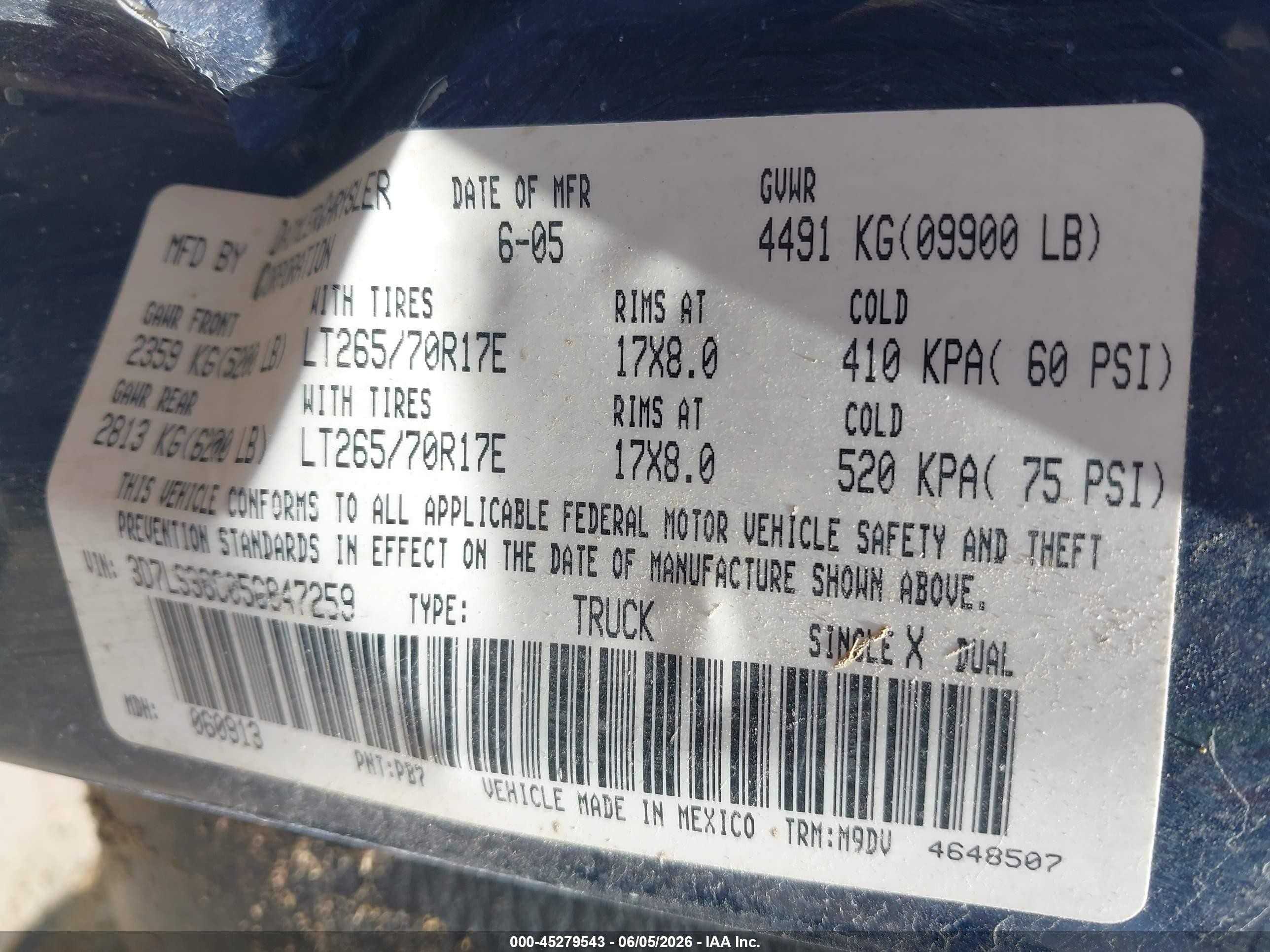 2005 Dodge Ram 3500 Slt/laramie Blue vin: 3D7LS38C05G847259