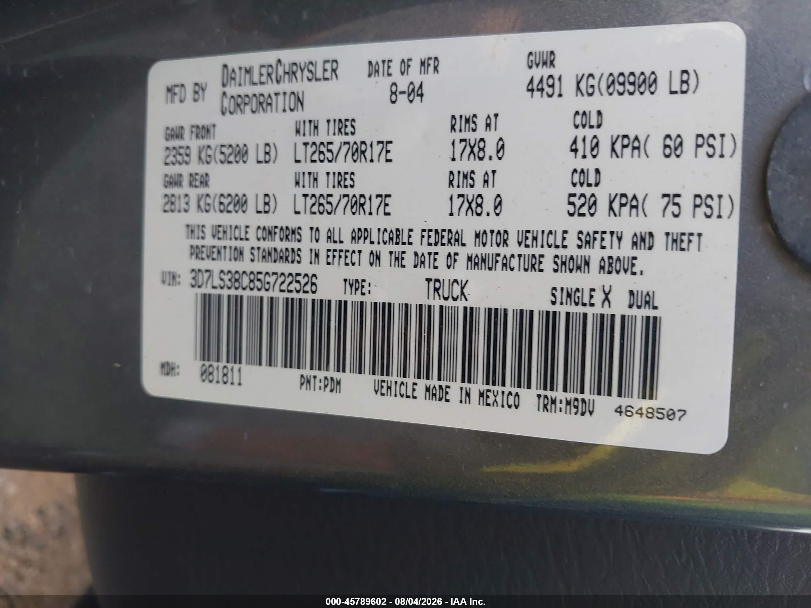 2005 Dodge Ram 3500 Slt/laramie Серый vin: 3D7LS38C85G722526