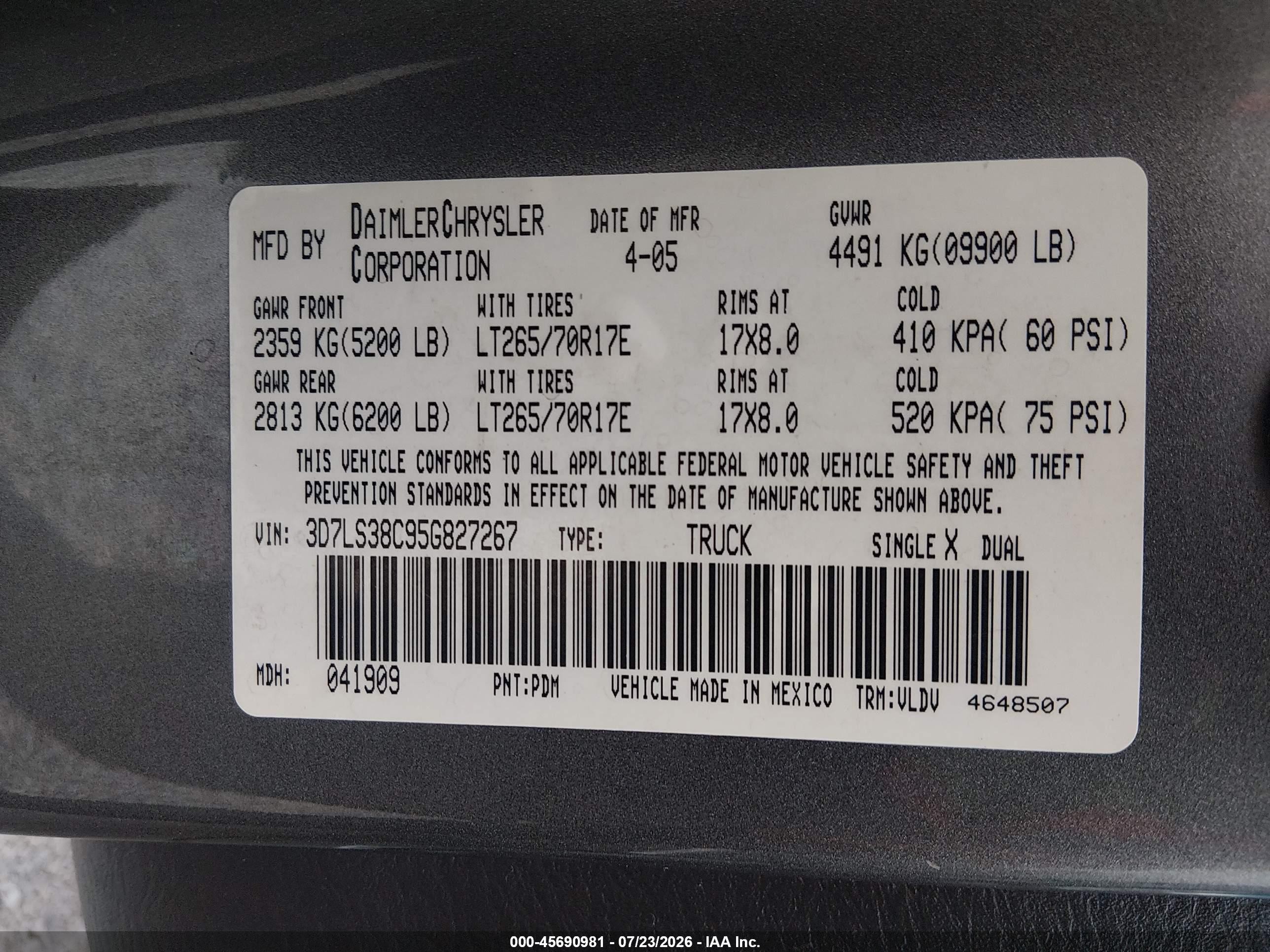 2005 Dodge Ram 3500 Slt/laramie Gray vin: 3D7LS38C95G827267