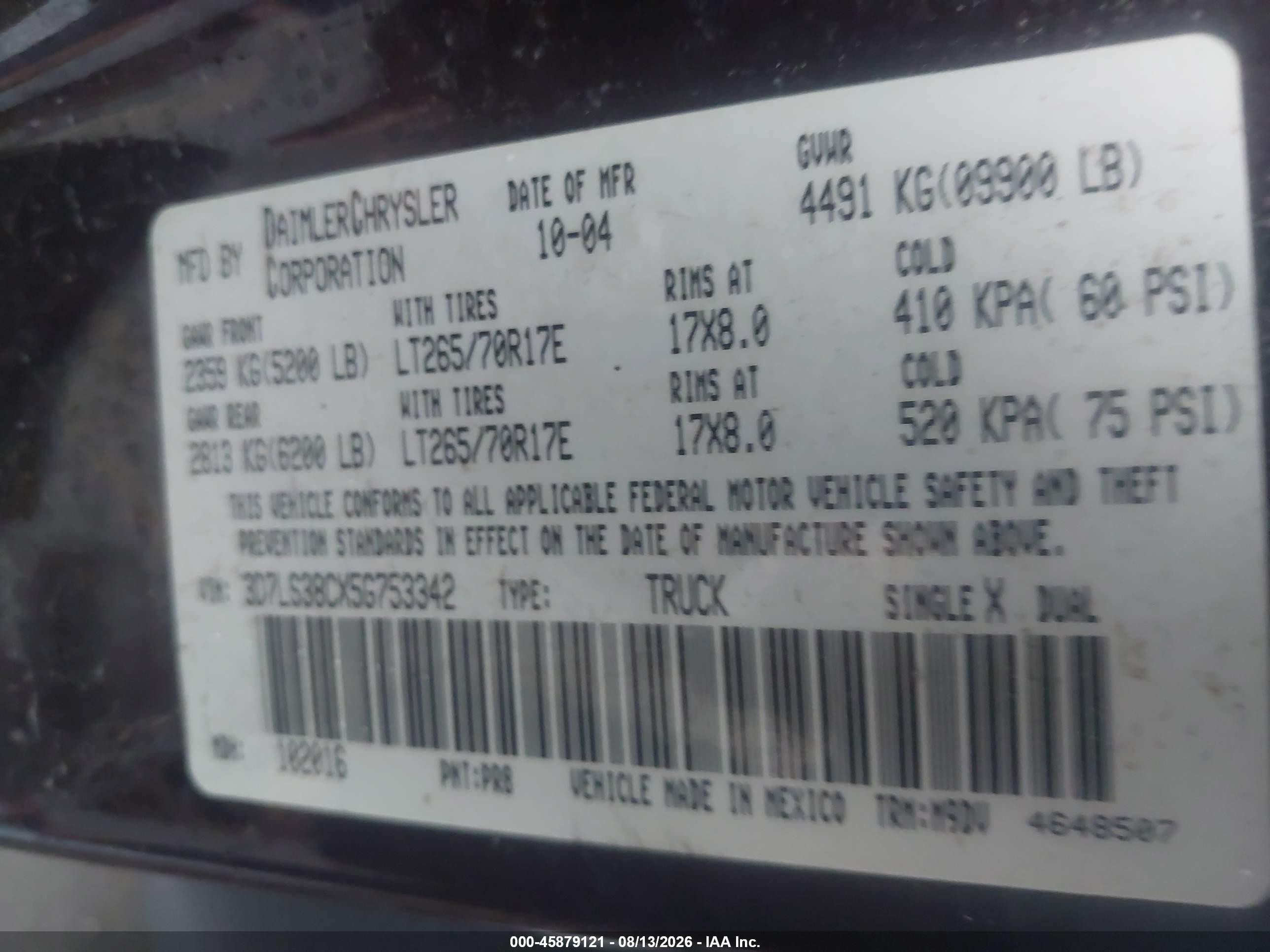 2005 Dodge Ram 3500 Slt/laramie Maroon vin: 3D7LS38CX5G753342