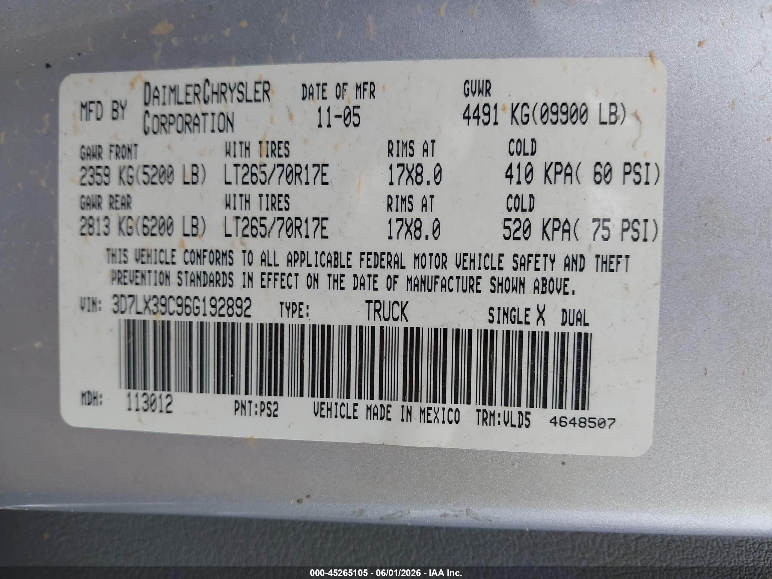 2006 Dodge Ram 3500 Laramie Gray vin: 3D7LX39C96G192892