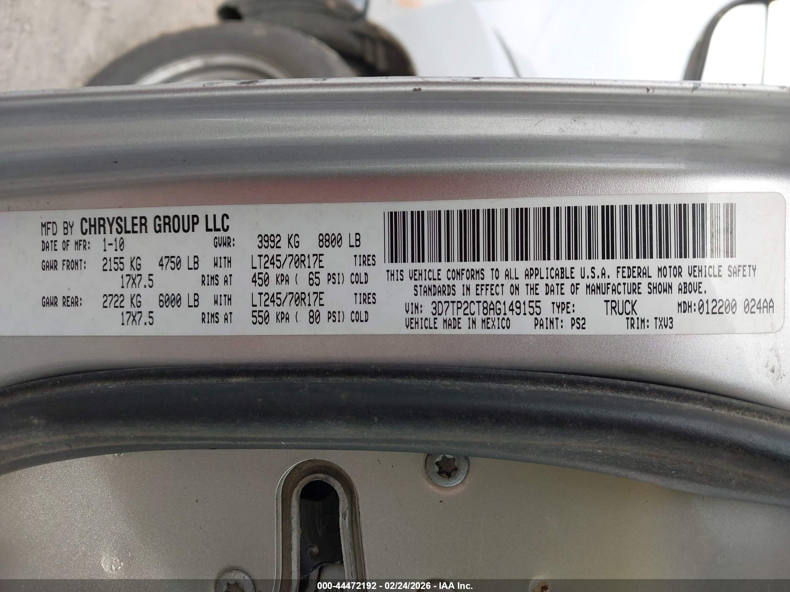 2010 Dodge Ram 2500 St Черный vin: 3D7TP2CT8AG149155