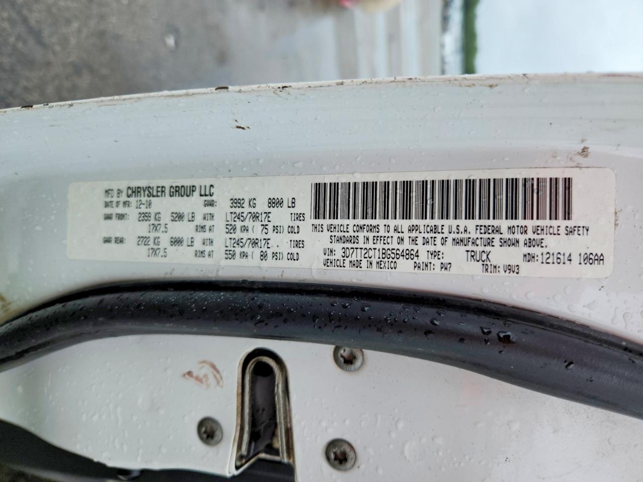2011 Dodge Ram 2500 White vin: 3D7TT2CT1BG564864
