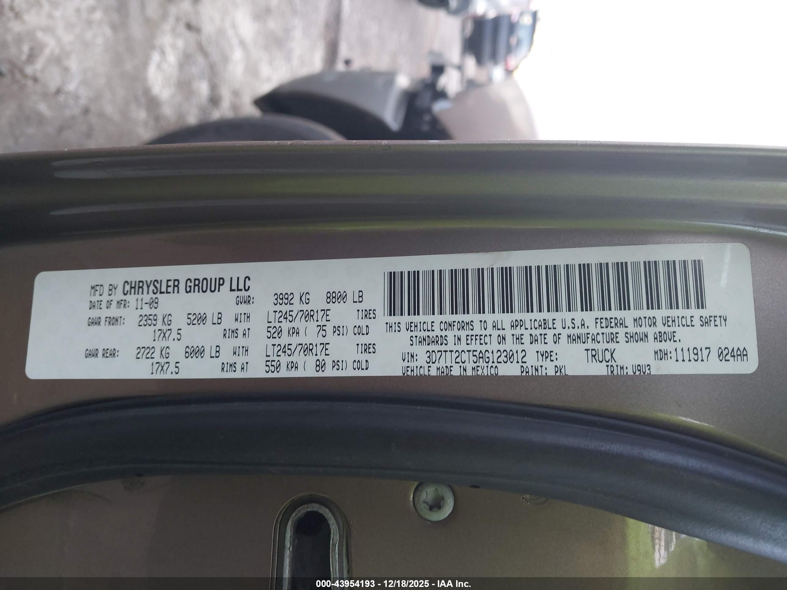 2010 Dodge Ram 2500 St Gold vin: 3D7TT2CT5AG123012