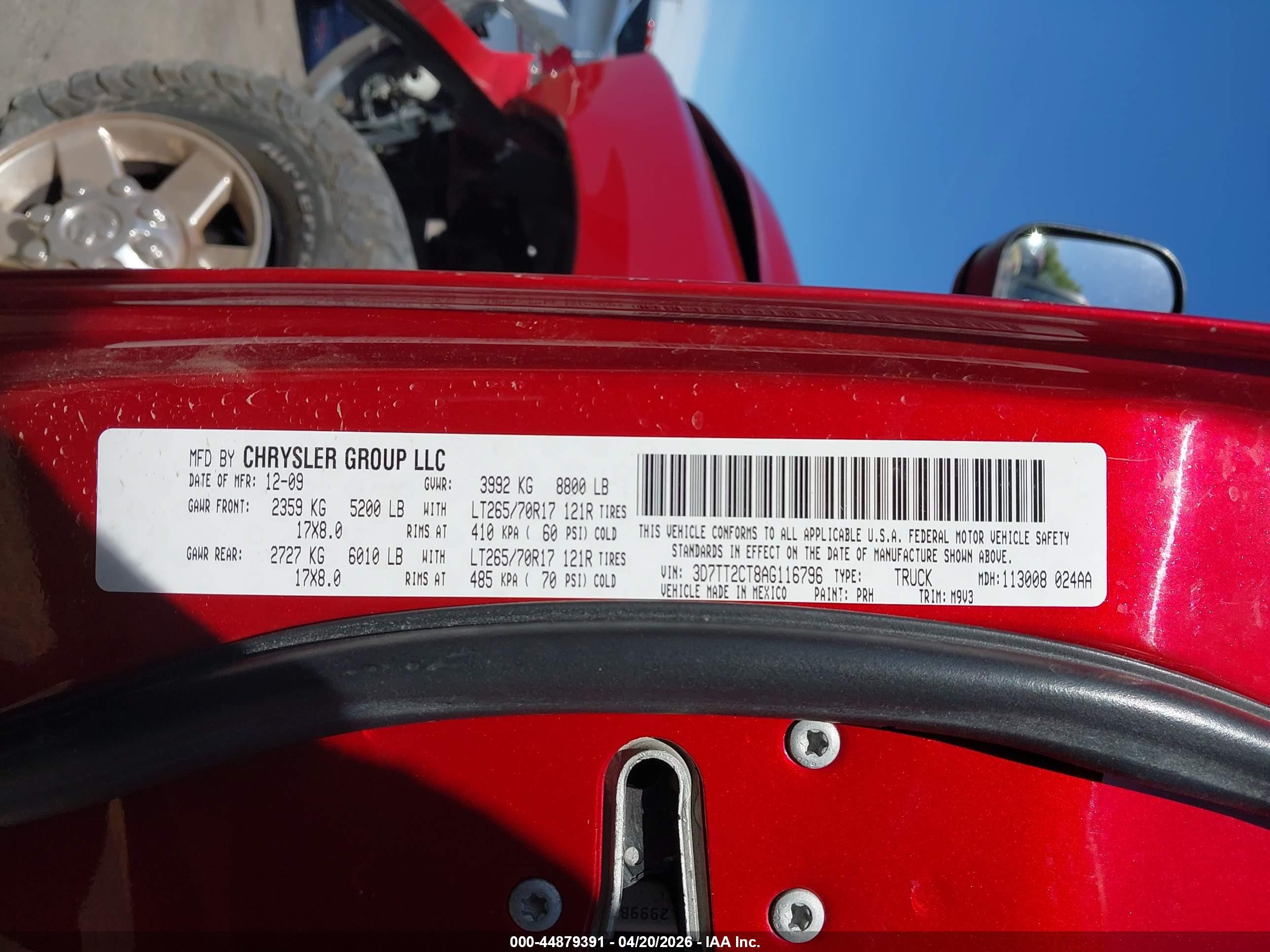 2010 Dodge Ram 2500 Slt Red vin: 3D7TT2CT8AG116796
