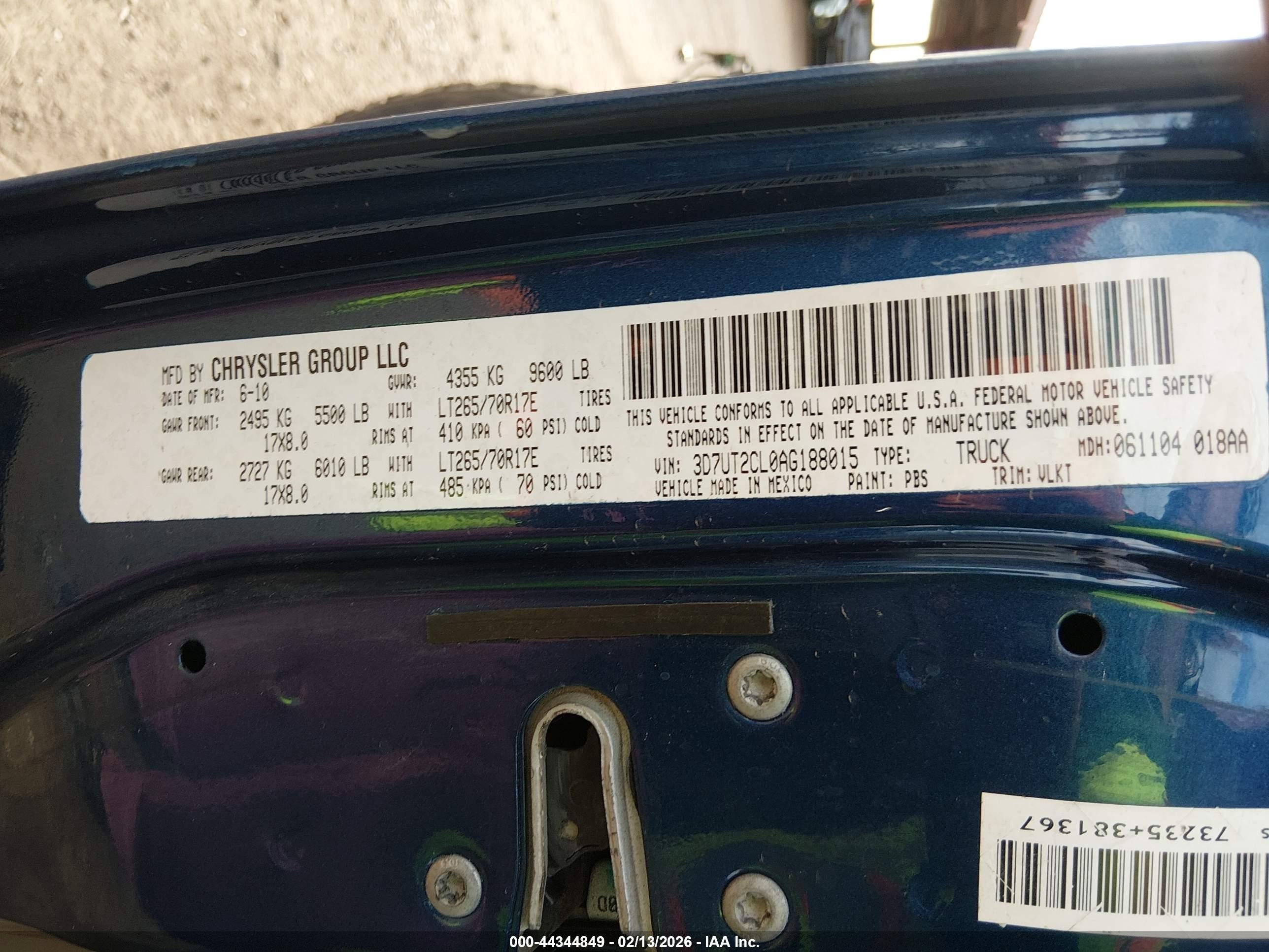 2010 Dodge Ram 2500 Laramie Blue vin: 3D7UT2CL0AG188015